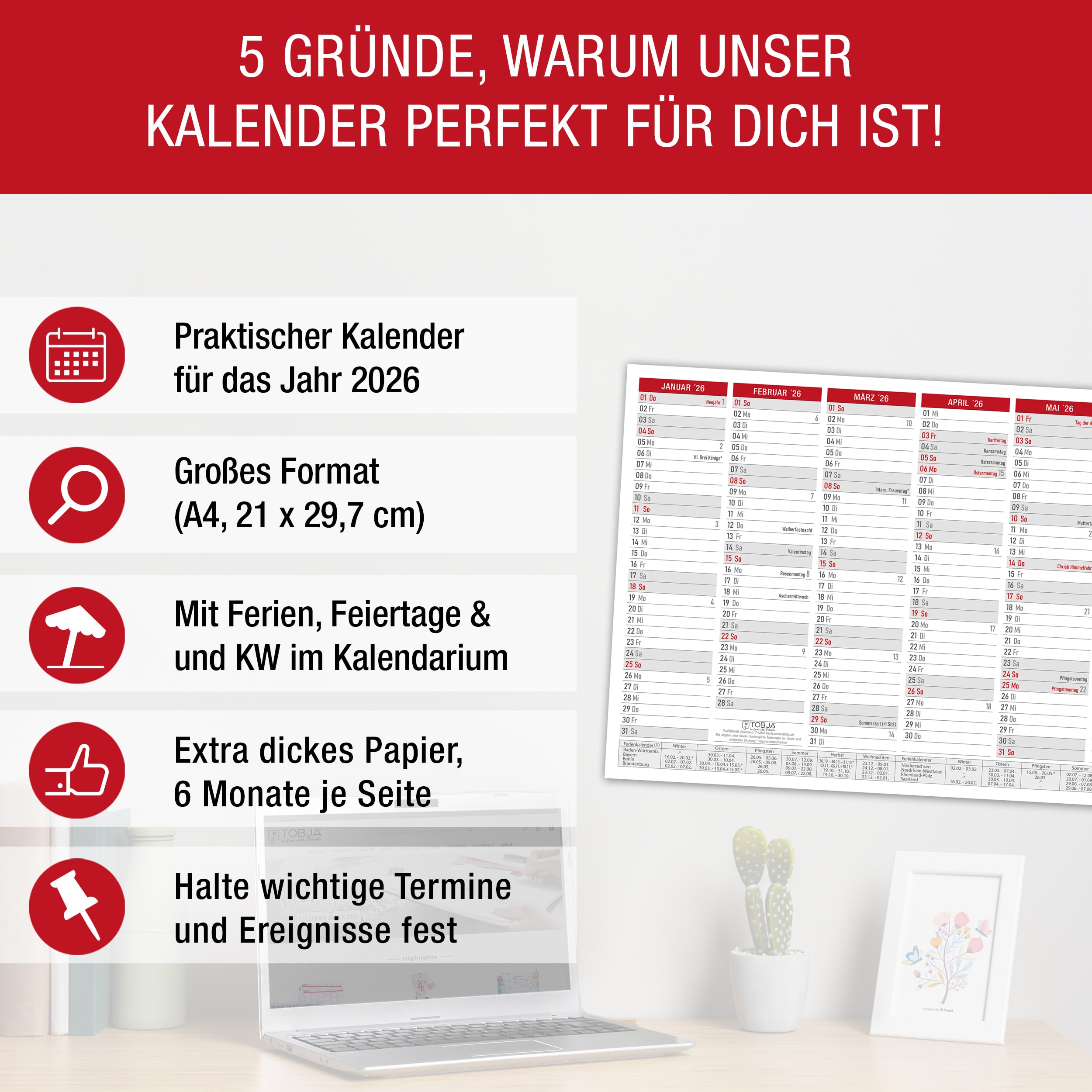 Tafelkalender 2026 "rot" Tafelkalender 2026 "rot"