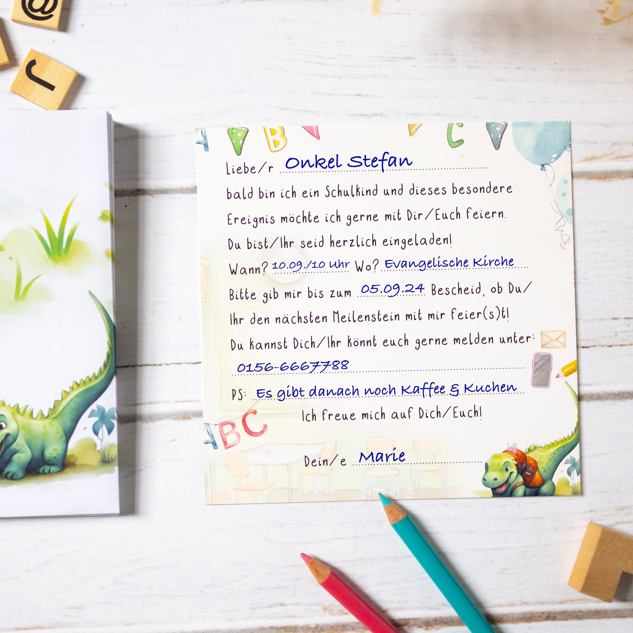 Einladungskarten Einschulung "Dino" 