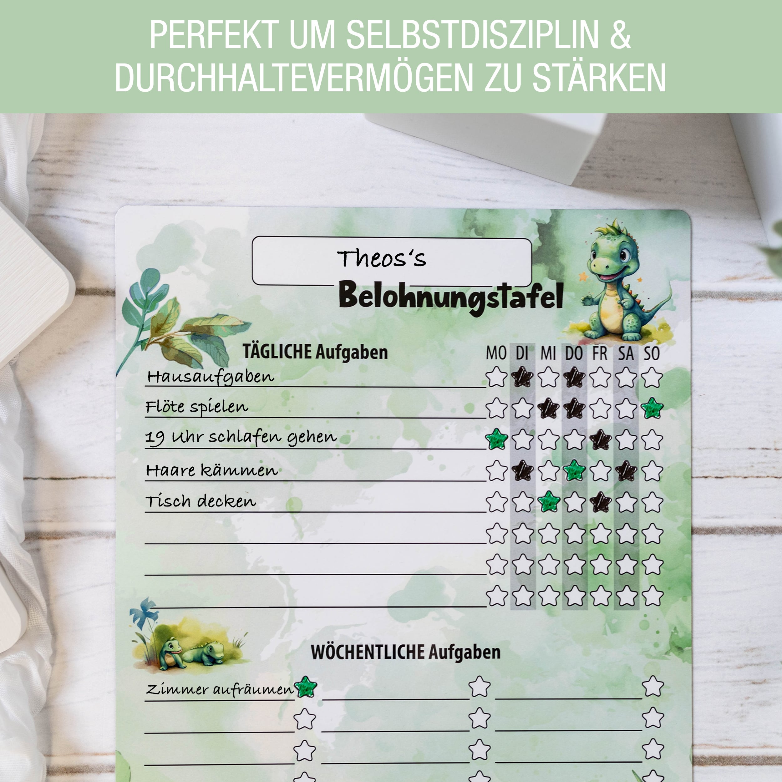 Belohnungstafel A4 magnetisch Dino + 4 Markenstifte