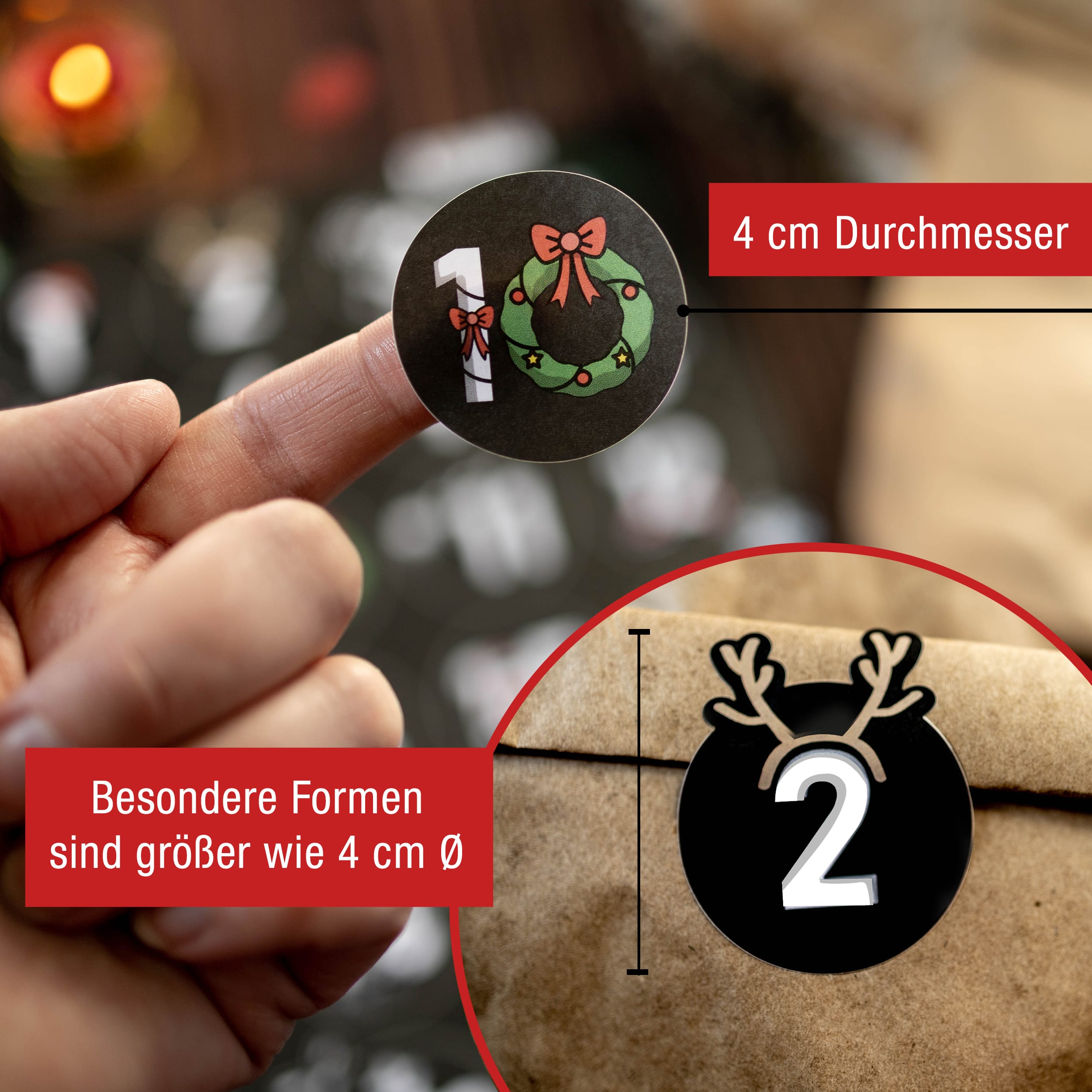 Adventskalender mit 24 Aufkleber schwarz-bunt Adventskalender mit 24 Aufkleber schwarz-bunt