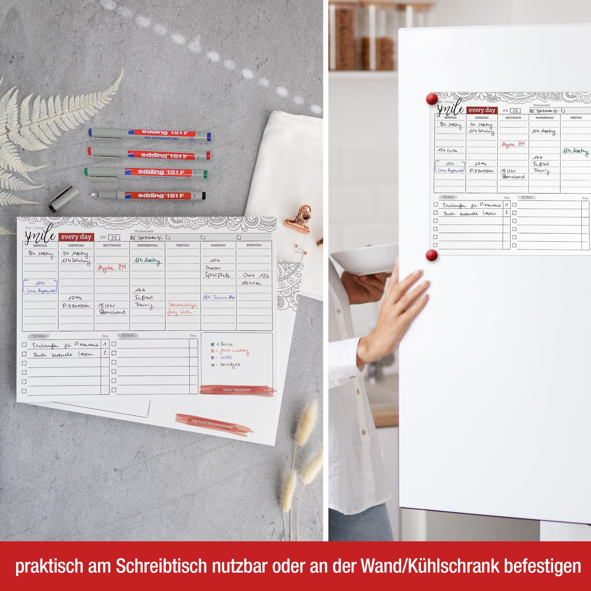Abwischbarer Wochenplaner inkl 4 Stifte Abwischbarer Wochenplaner inkl 4 Stifte