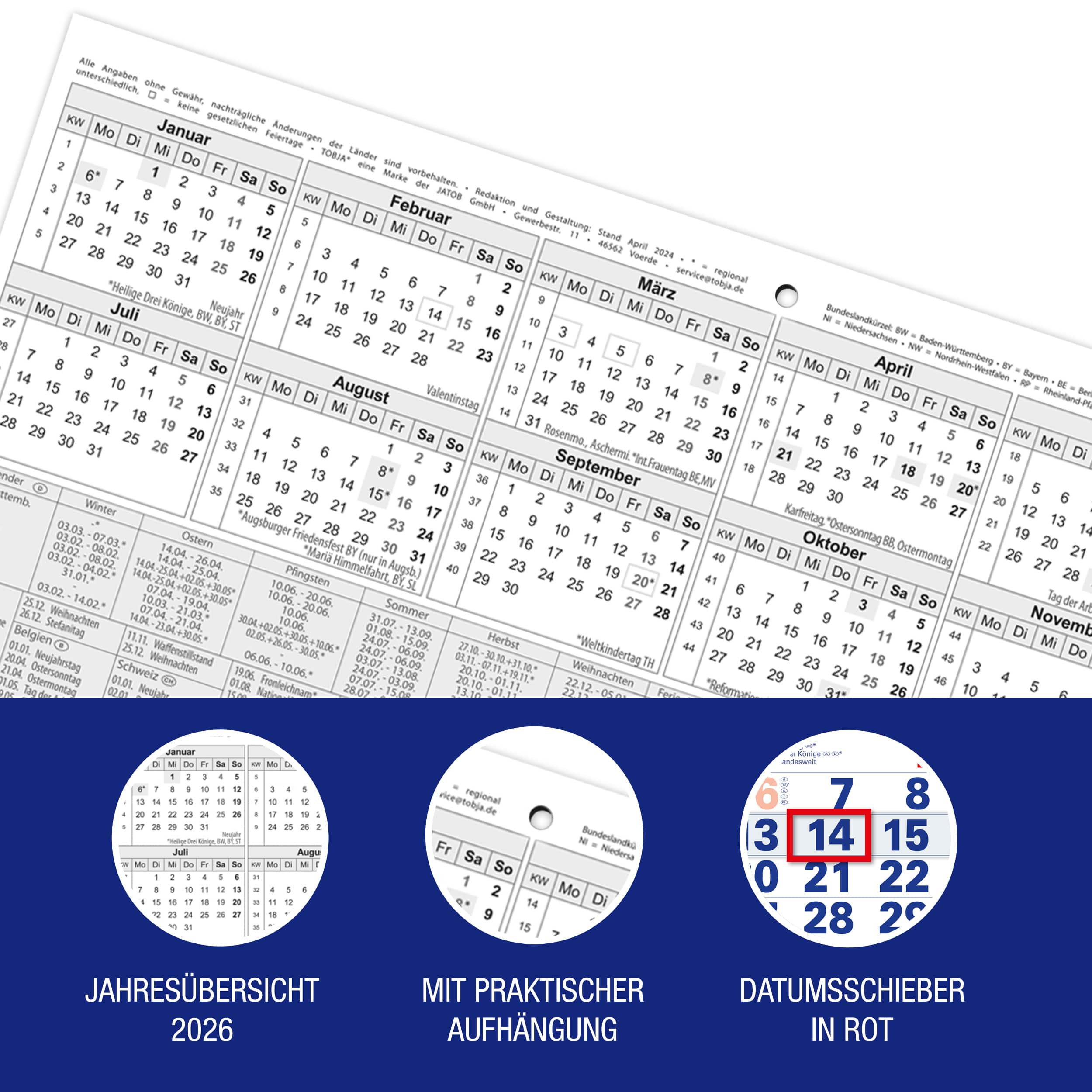 3-Monatskalender 2026 Blau