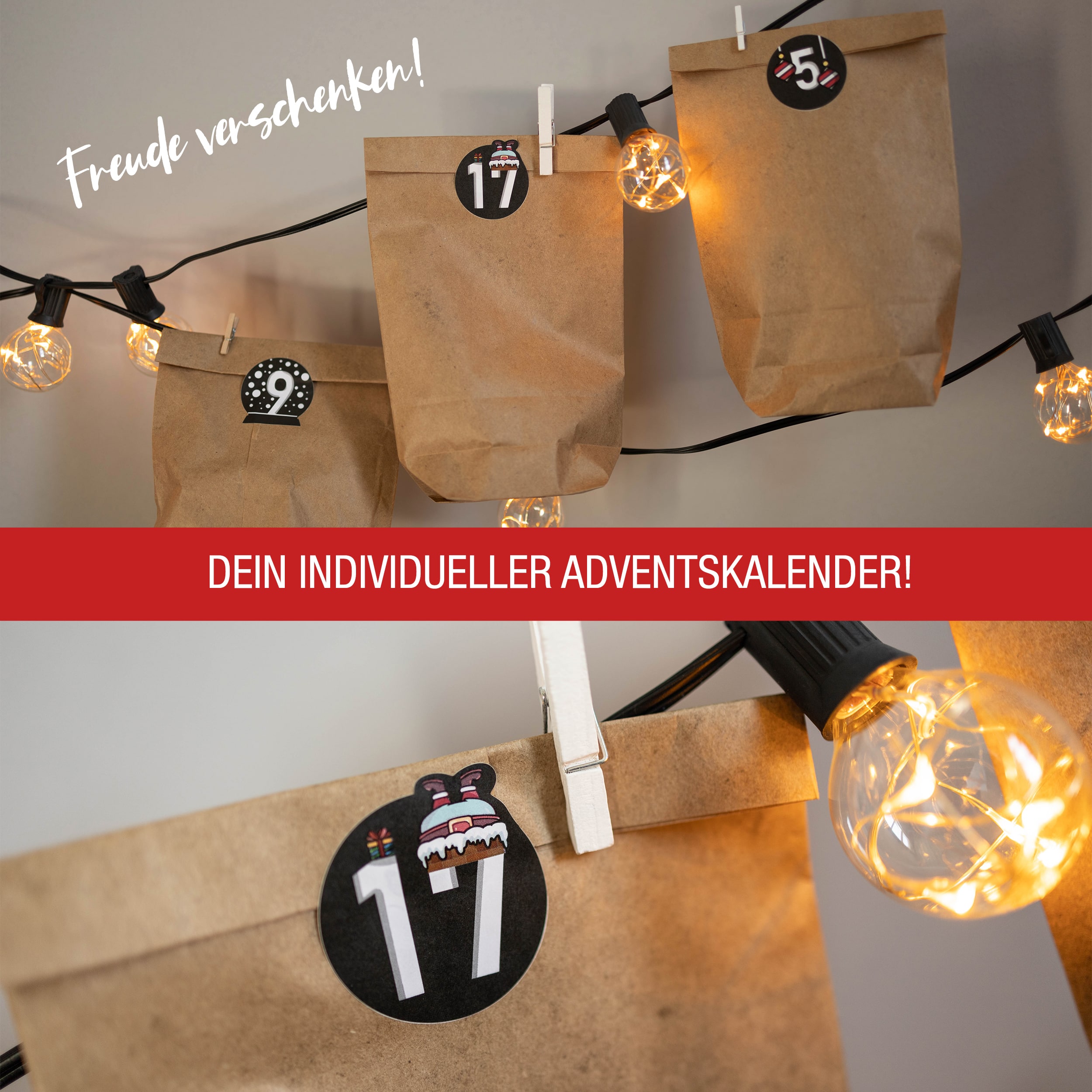 Adventskalender mit 24 Aufkleber schwarz-bunt