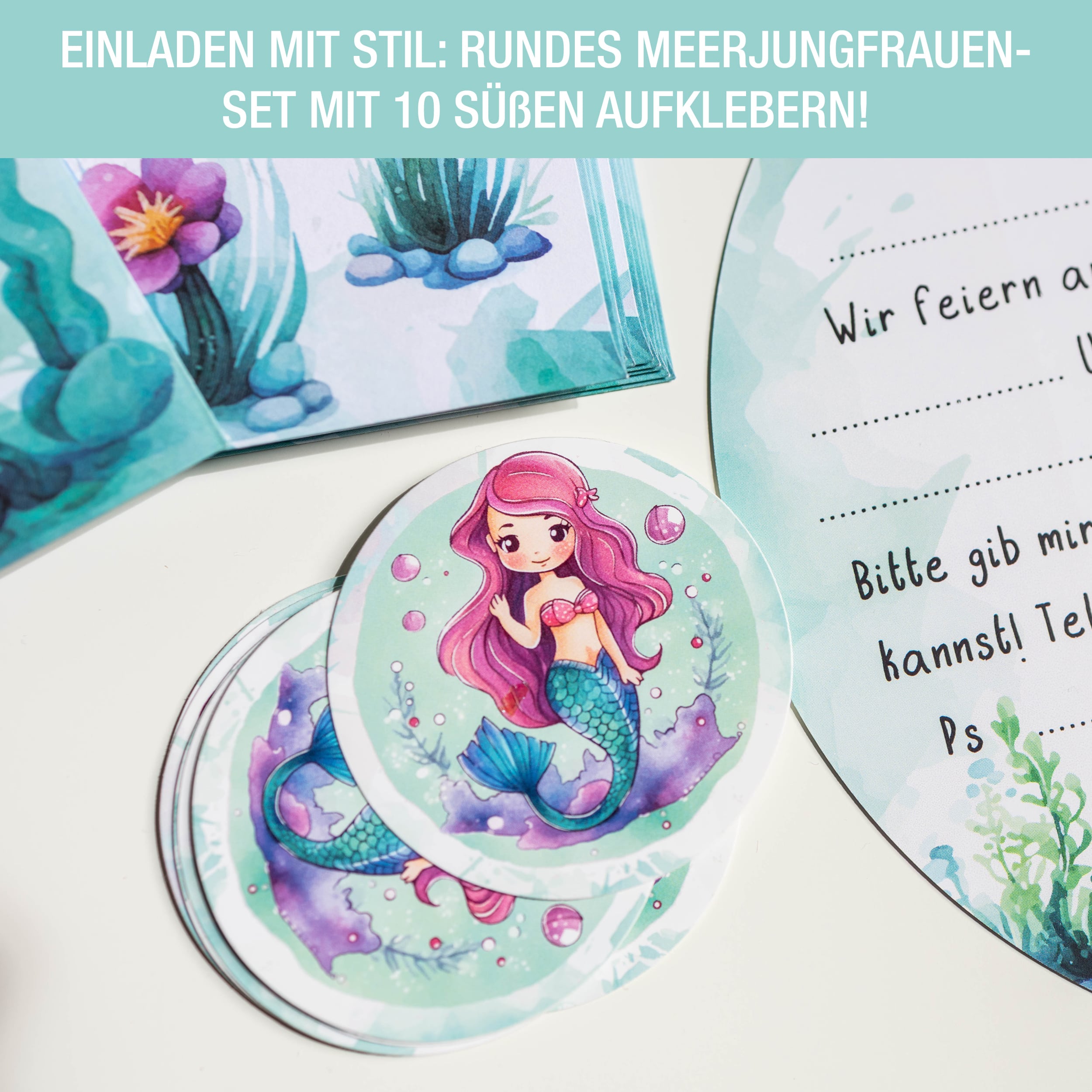 XXL Meerjungfrau Einladungskarten für Kindergeburtstag