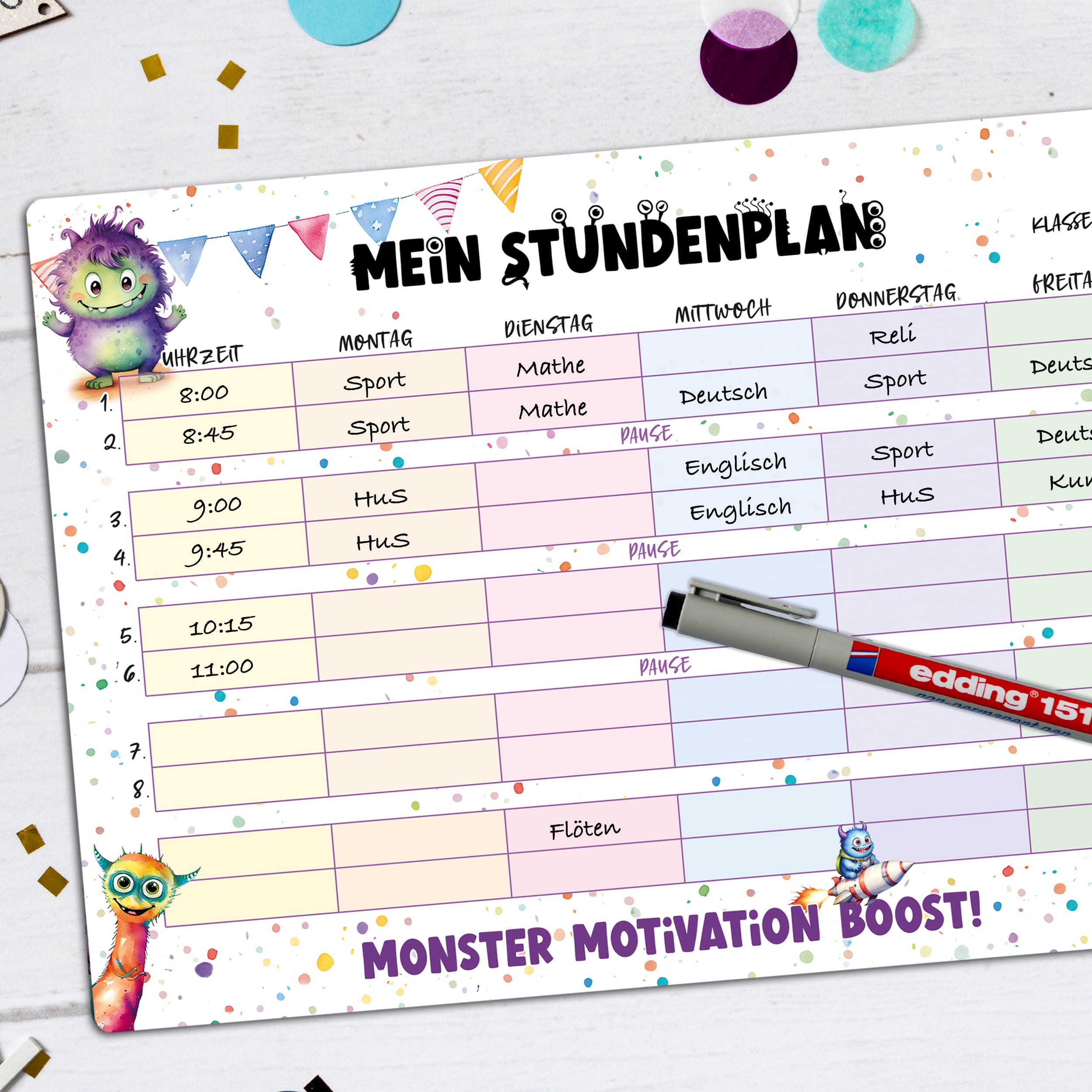 Magnetischer Stundenplan "Monster" inkl. Stift Magnetischer Stundenplan "Monster" inkl. Stift