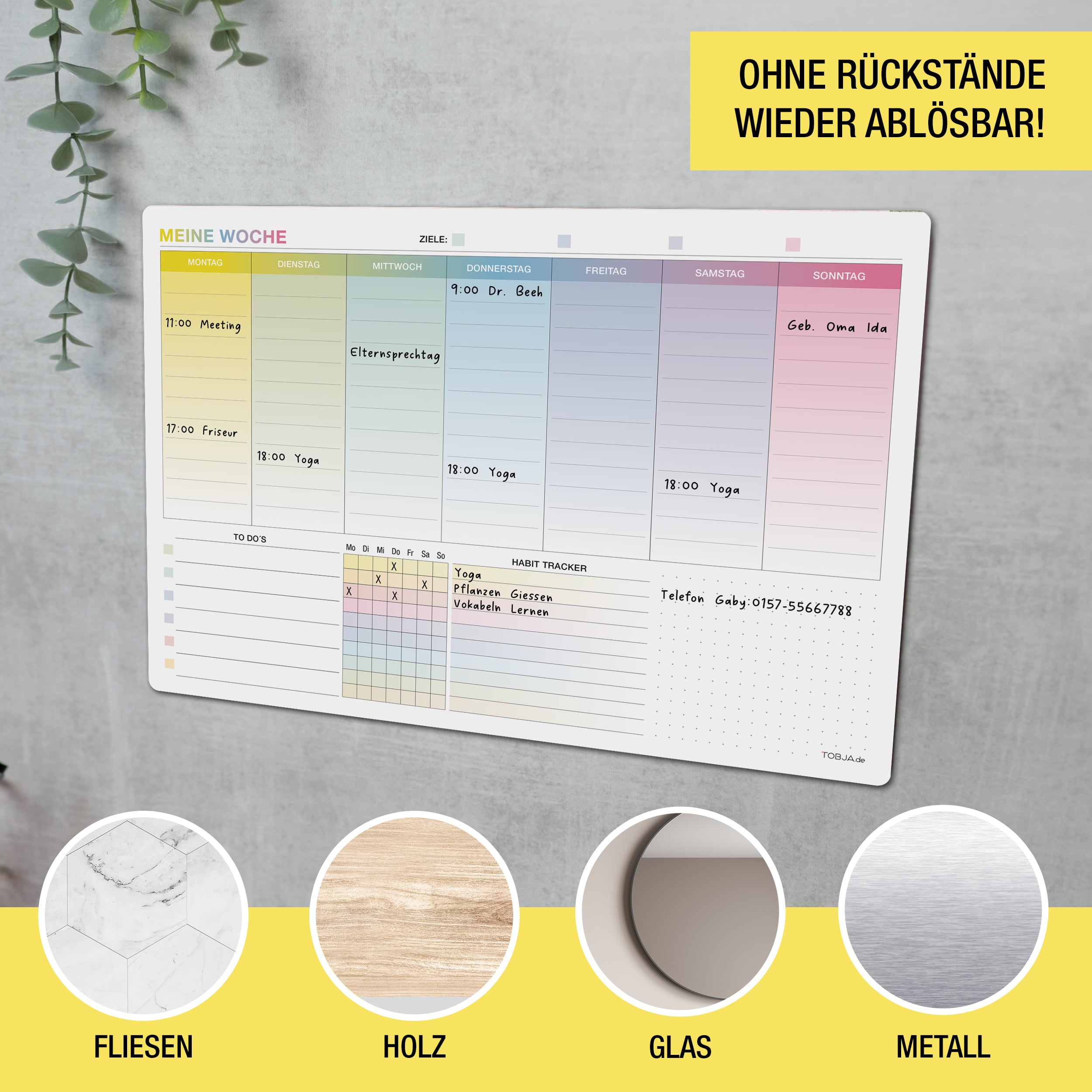 A4 Whiteboard Wochenplaner, selbstklebend inkl. Stift