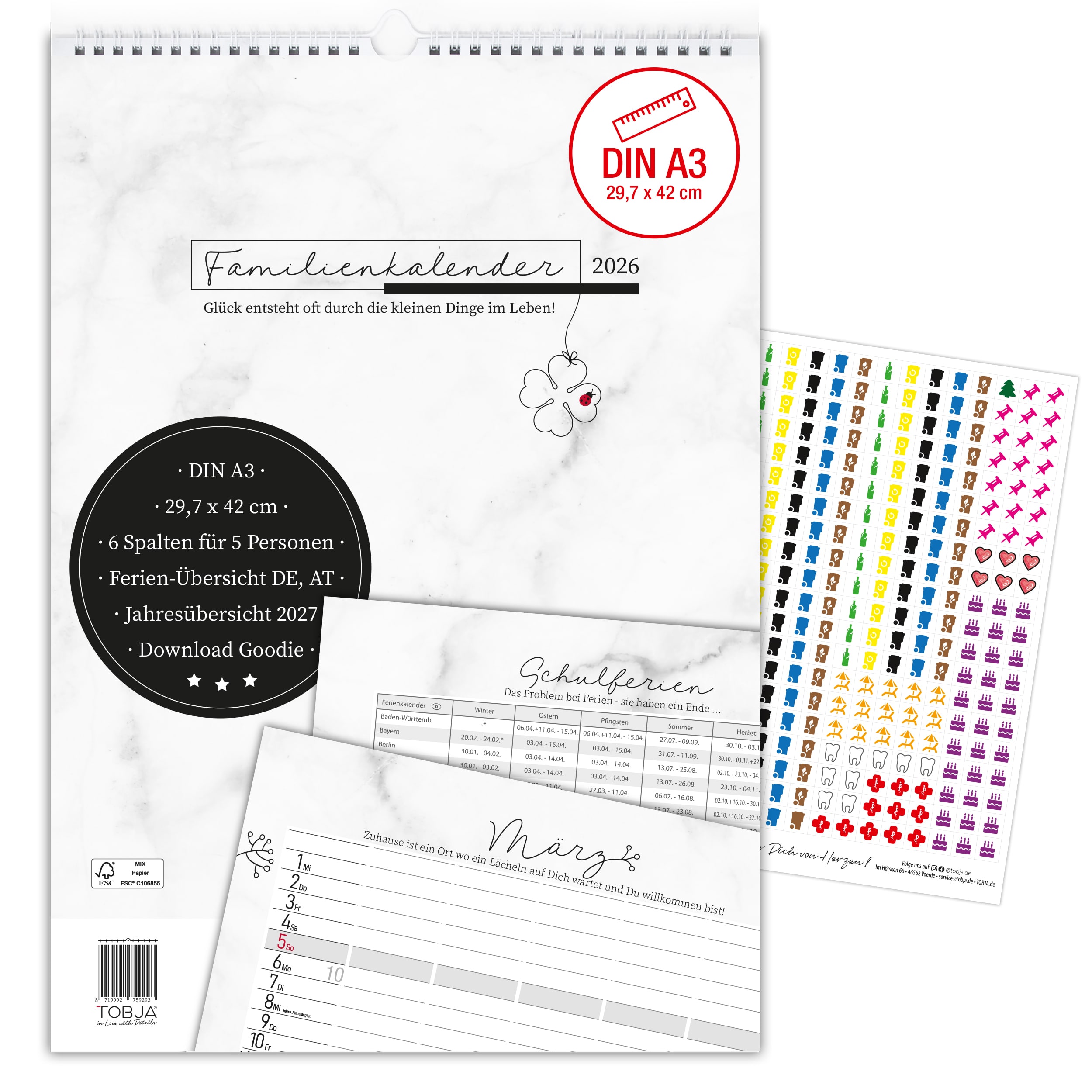 Familienkalender 2026 "Marmor Line"