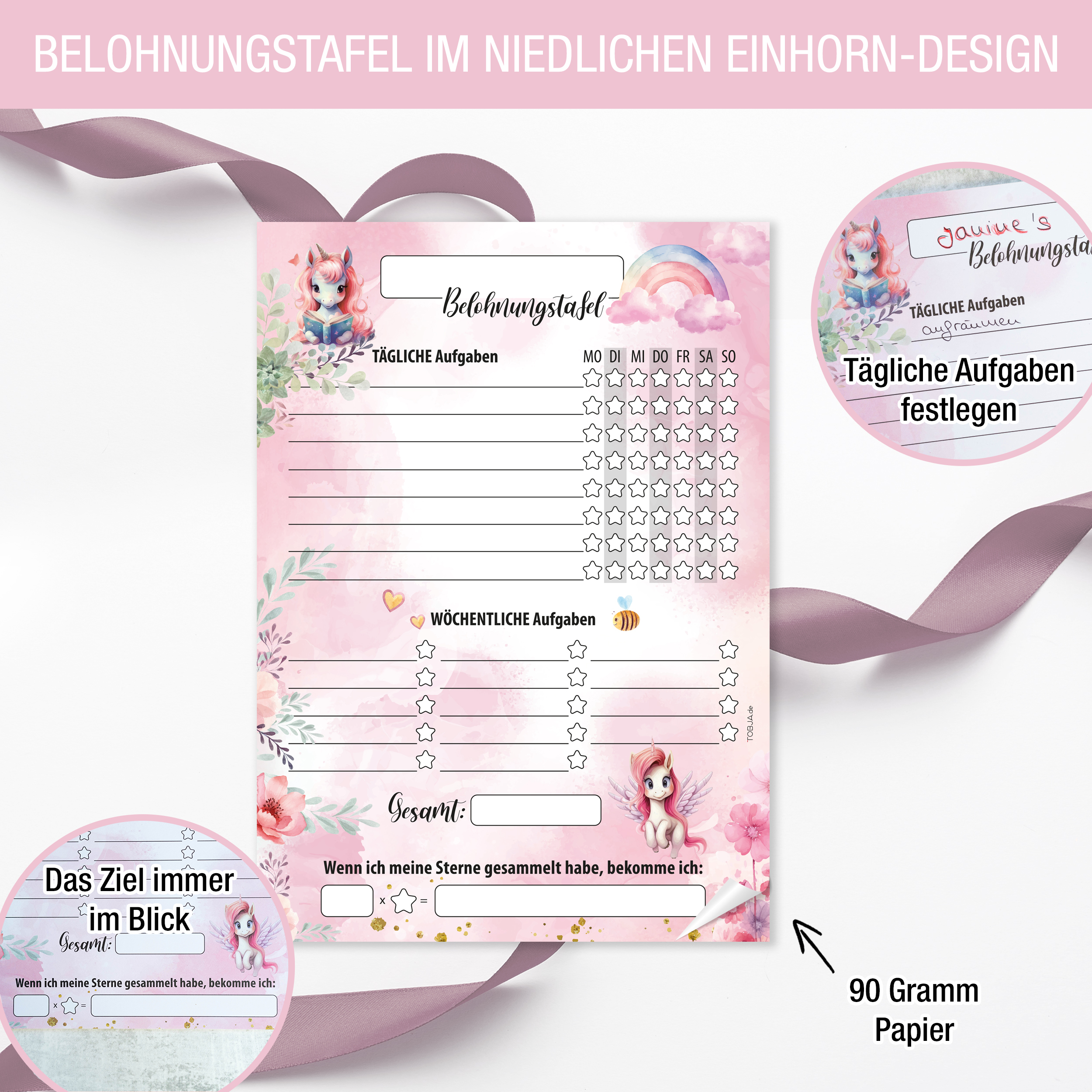 Belohnungstafel Kinder 25 Blatt Einhorn