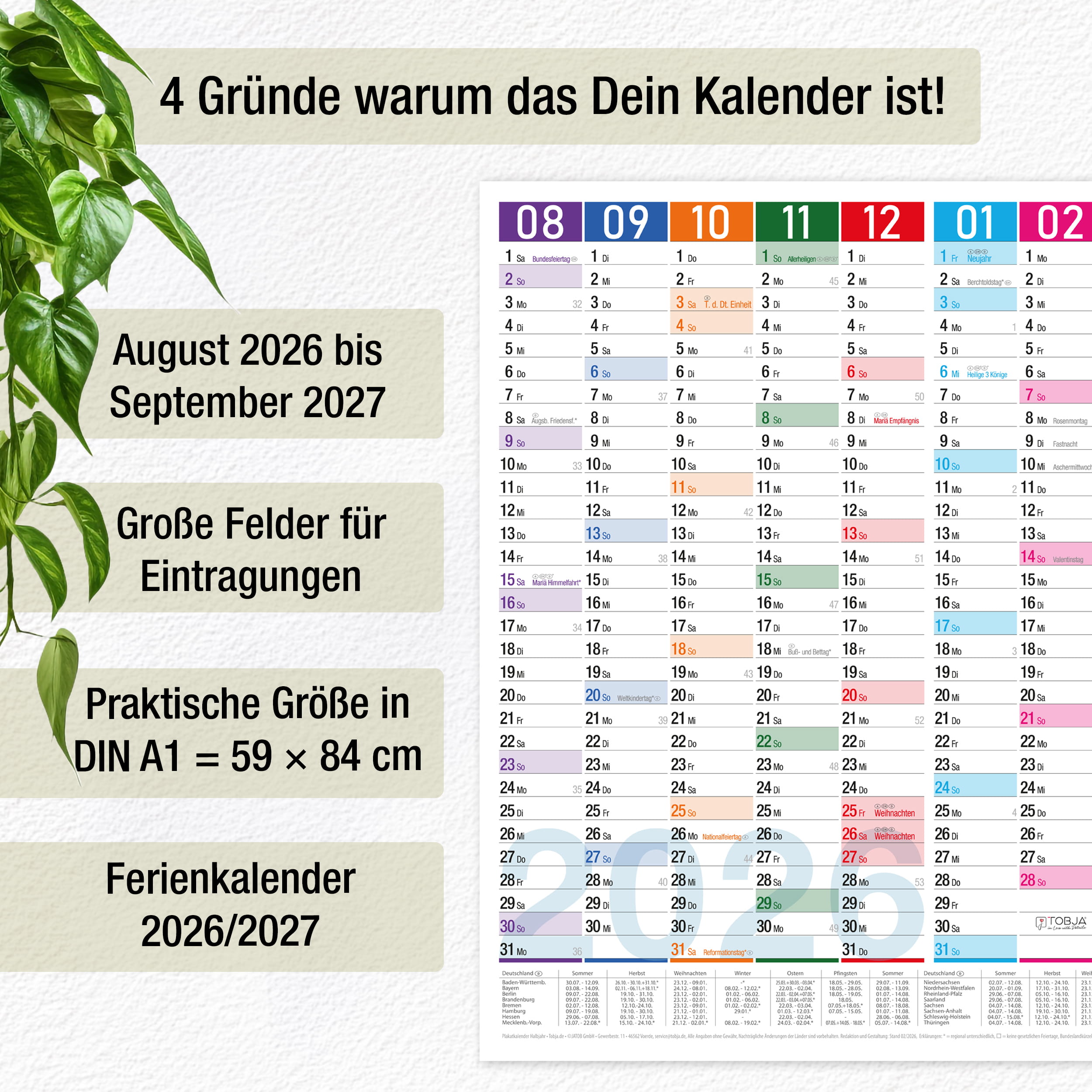 Schuljahreskalender A1 2026/2027 „Color Blocks"