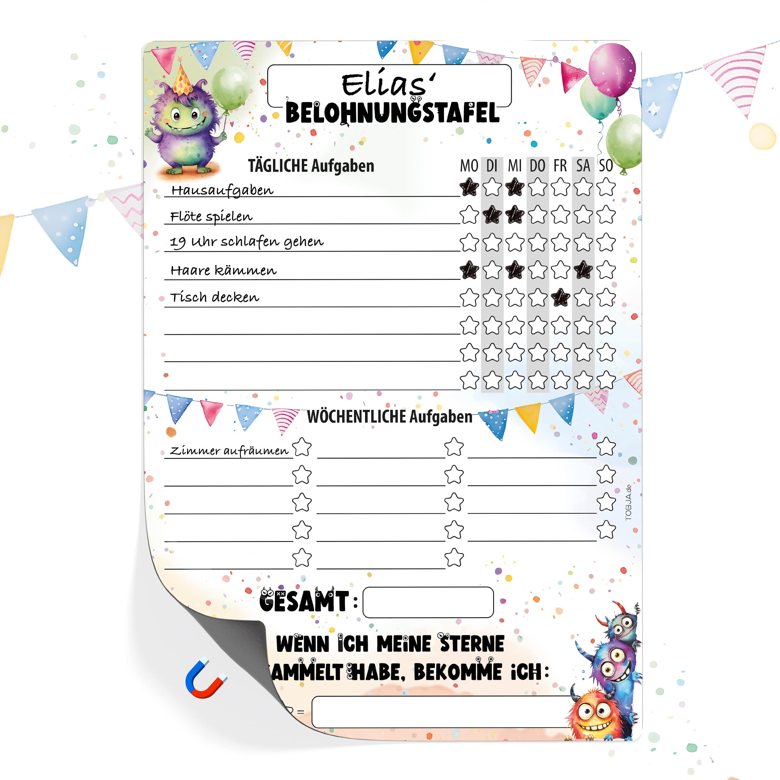 Belohnungstafel A4 magnetisch Monster