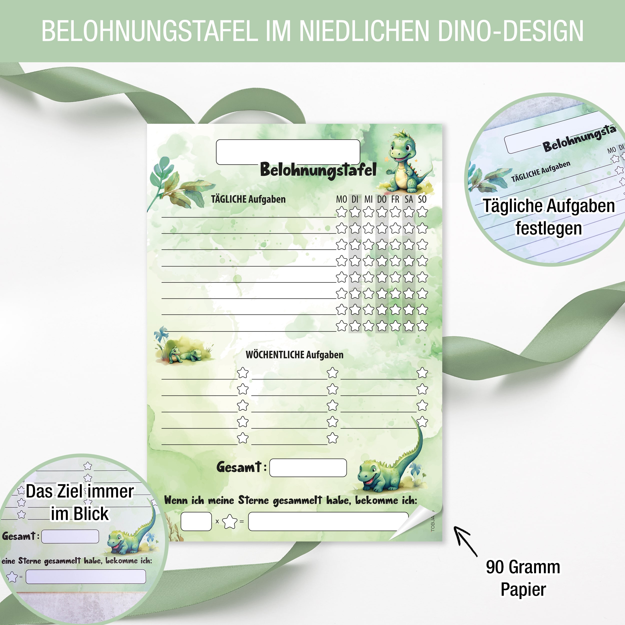 Belohnungstafel Kinder 25 Blatt Dino