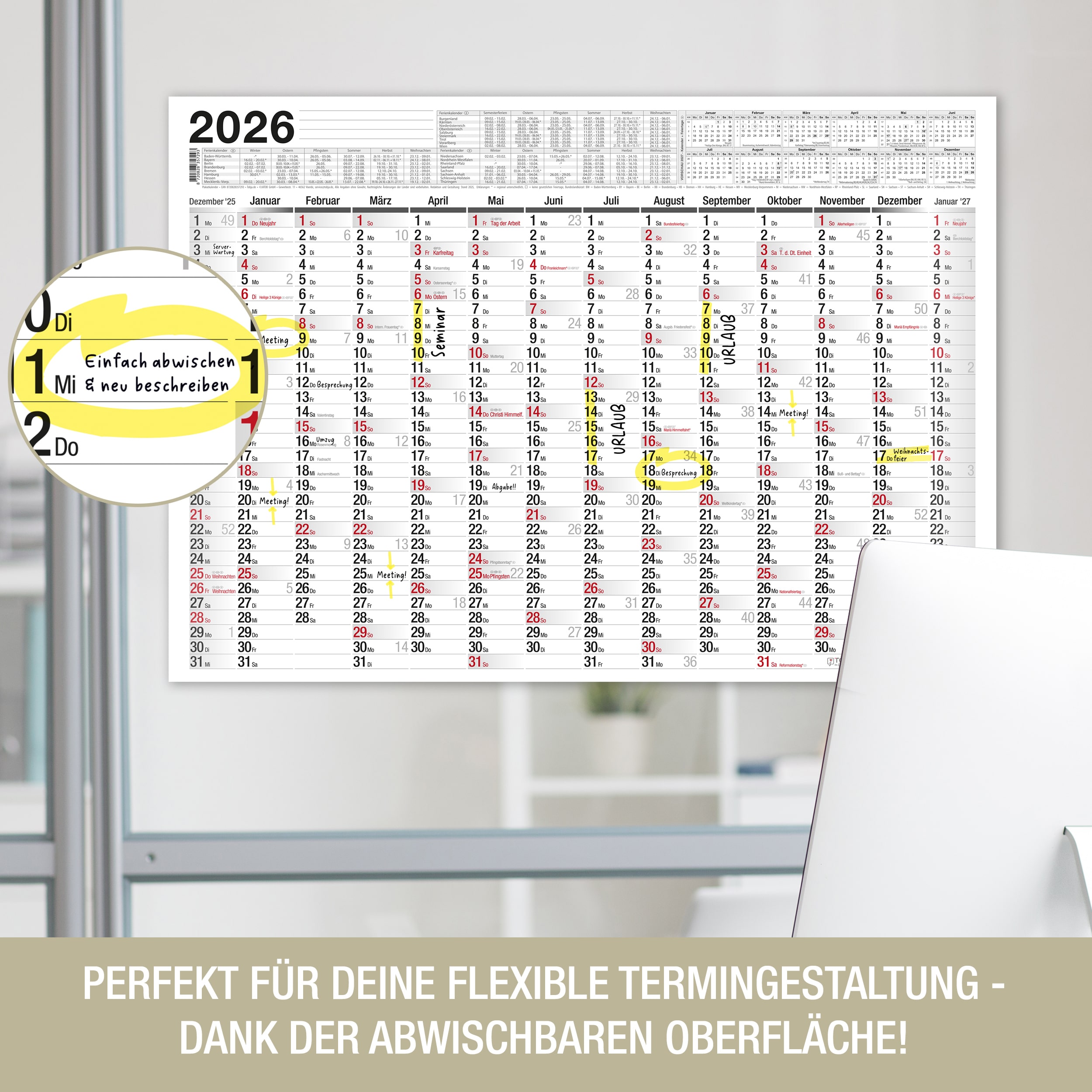 Abwischbarer Wandkalender 2025 A2 inkl. 1 Markenstift Abwischbarer Wandkalender 2026 A2 inkl. 1 Markenstift
