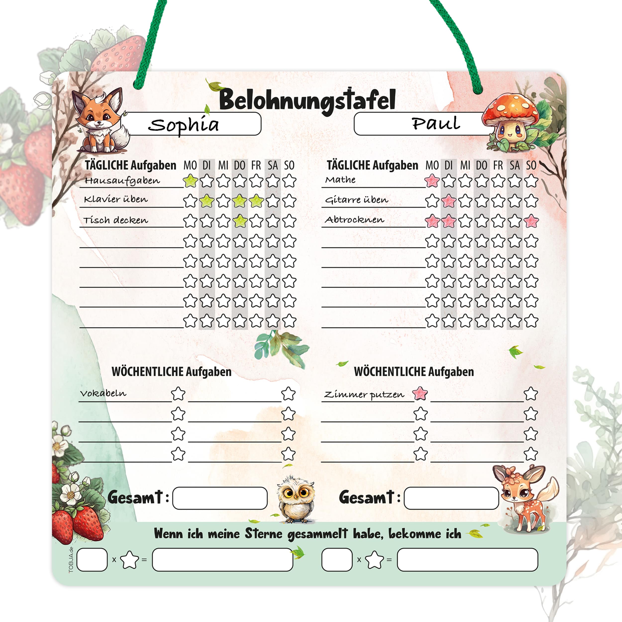 Belohnungstafel Quadratisch Waldtiere mit Kordel