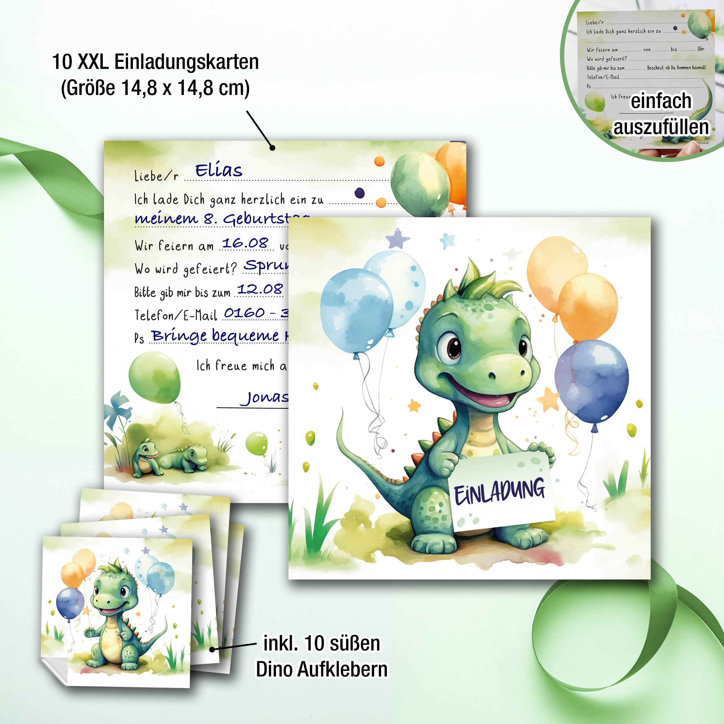 XXL Dino Einladungskarten für Kindergeburtstag