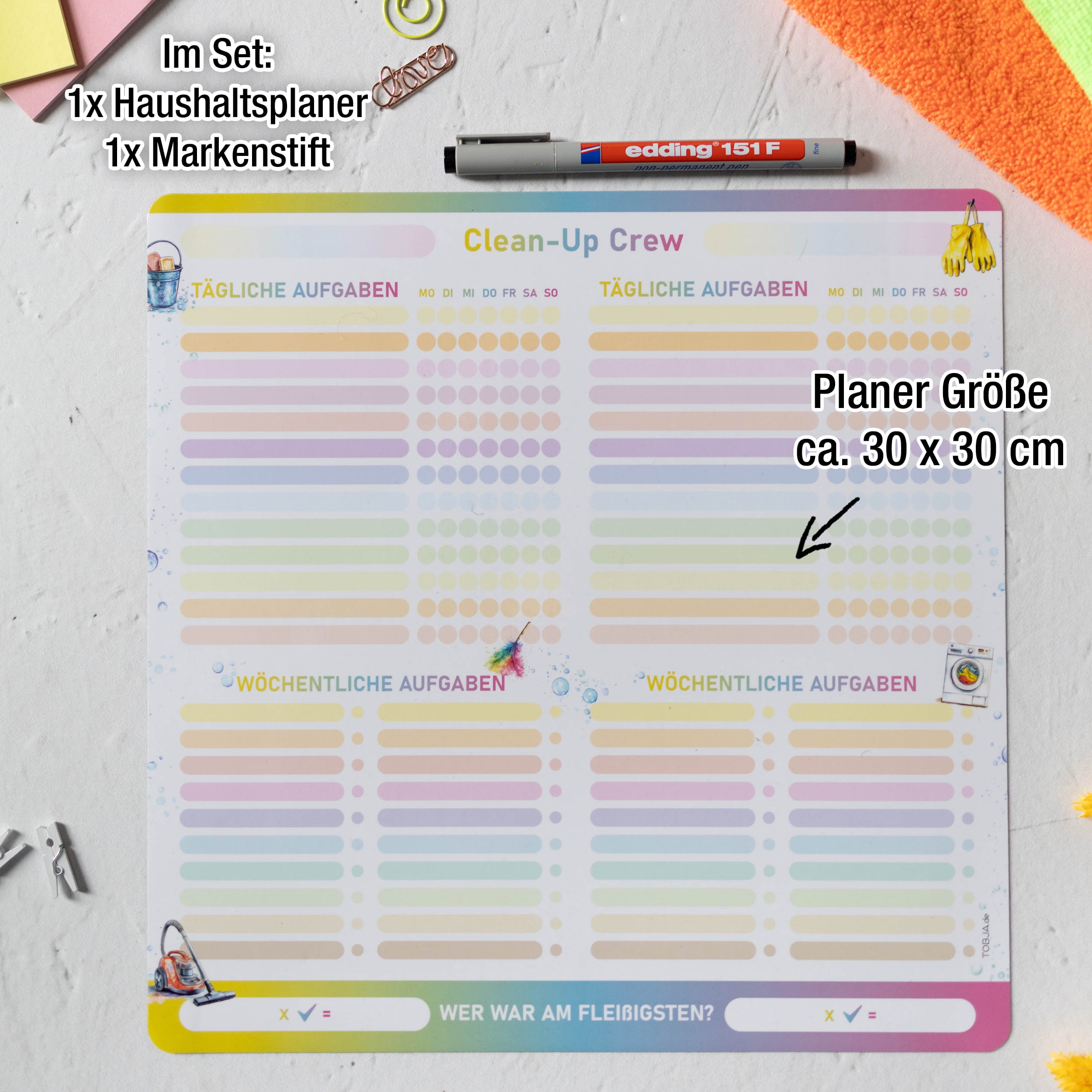 Haushaltsplaner magnetisch 30x30 – abwischbar inkl. Stift