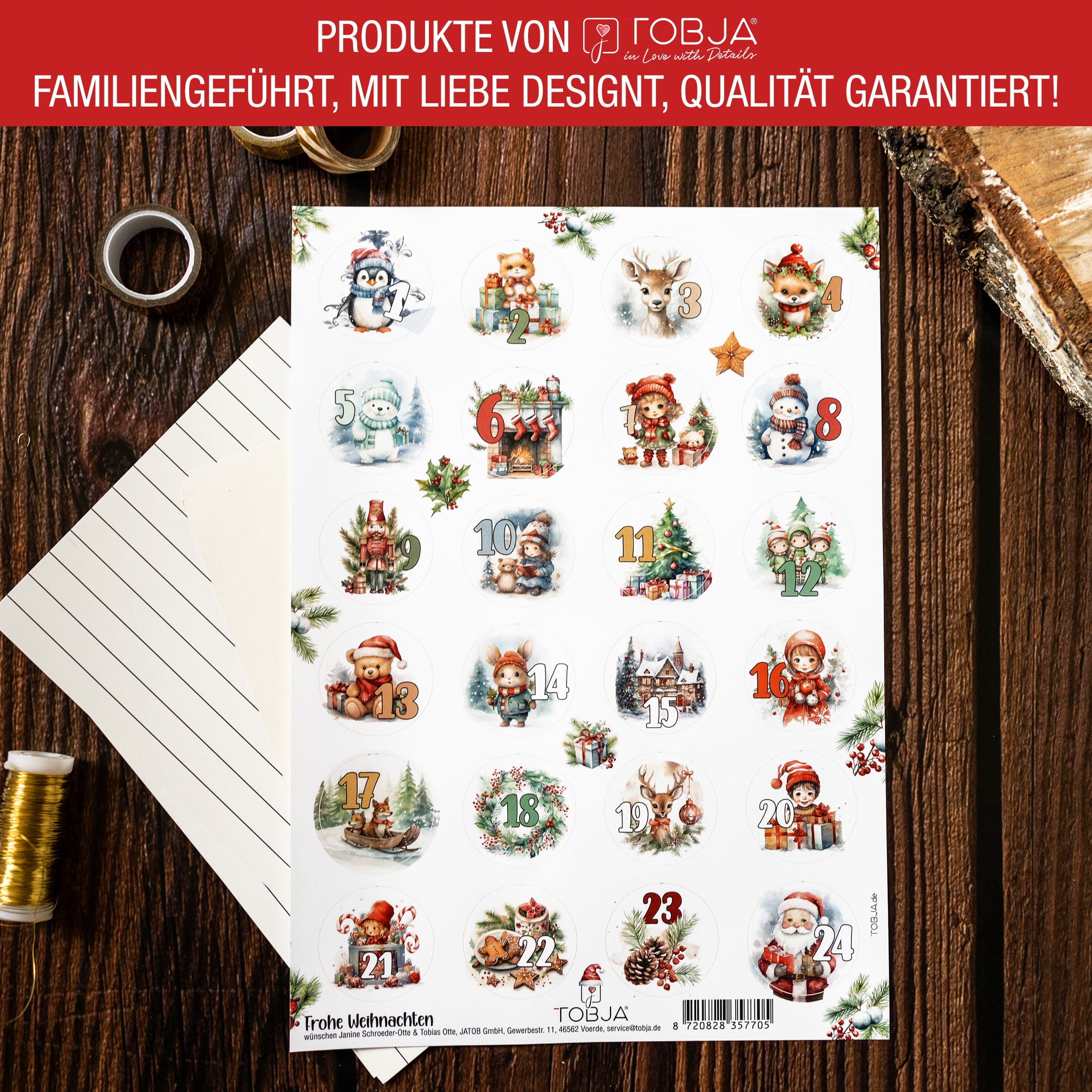 Adventsaufkleber Zahlen 1-24 "bunt"