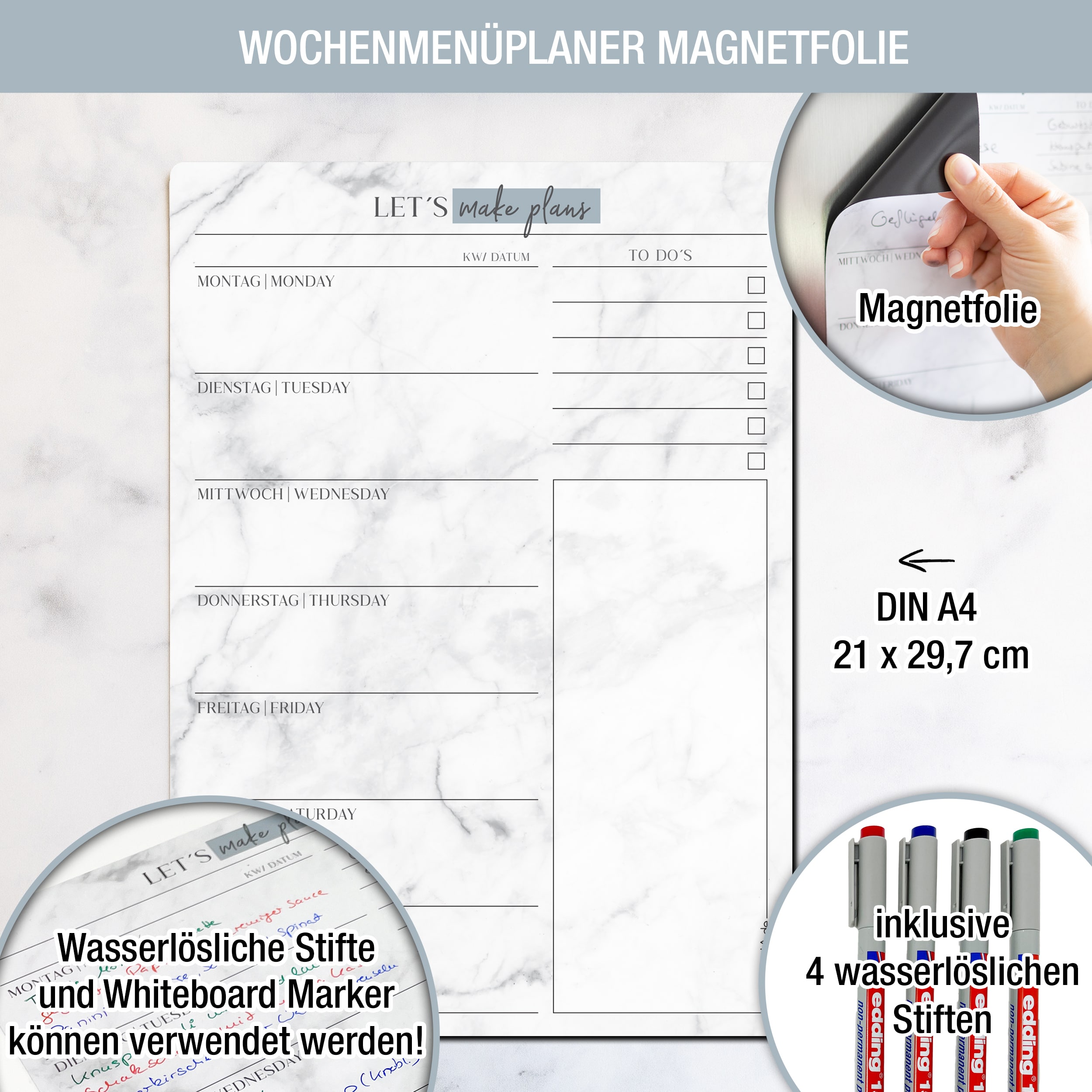 Magnet-Menüplaner inkl. 4 Stifte