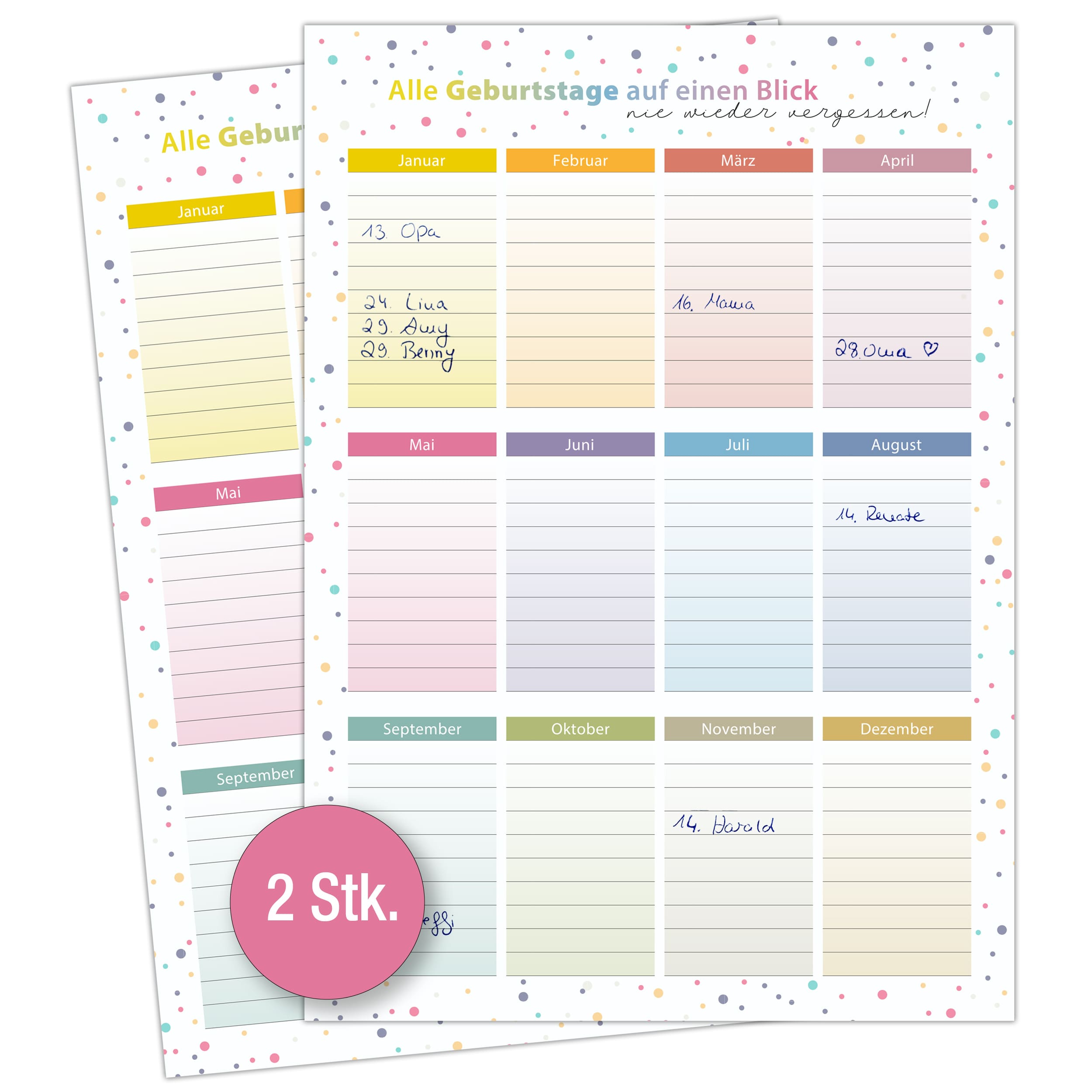 Geburtstagskalender A4 2er Set "Dots"