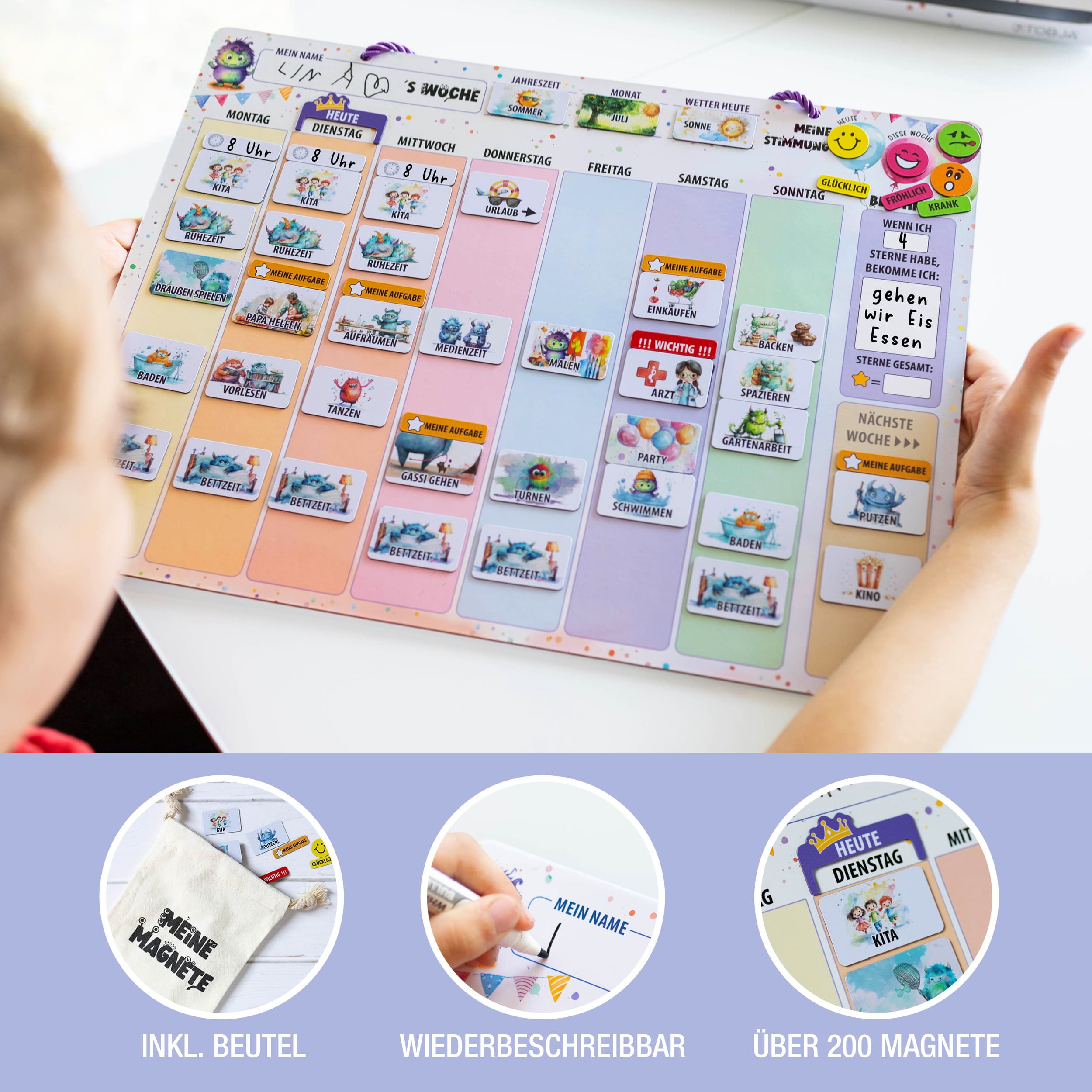 Wochenplaner Kinder inkl Magnete & Stift