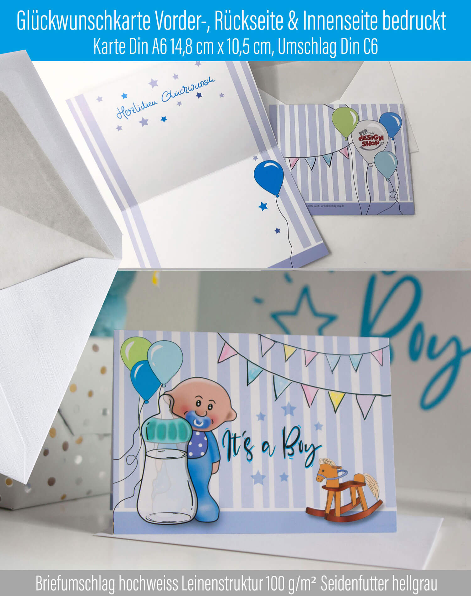 Geschenkset Geburt Junge - Plüsch Sparschwein, Karte, Mulltuch und hochwertige Tasche