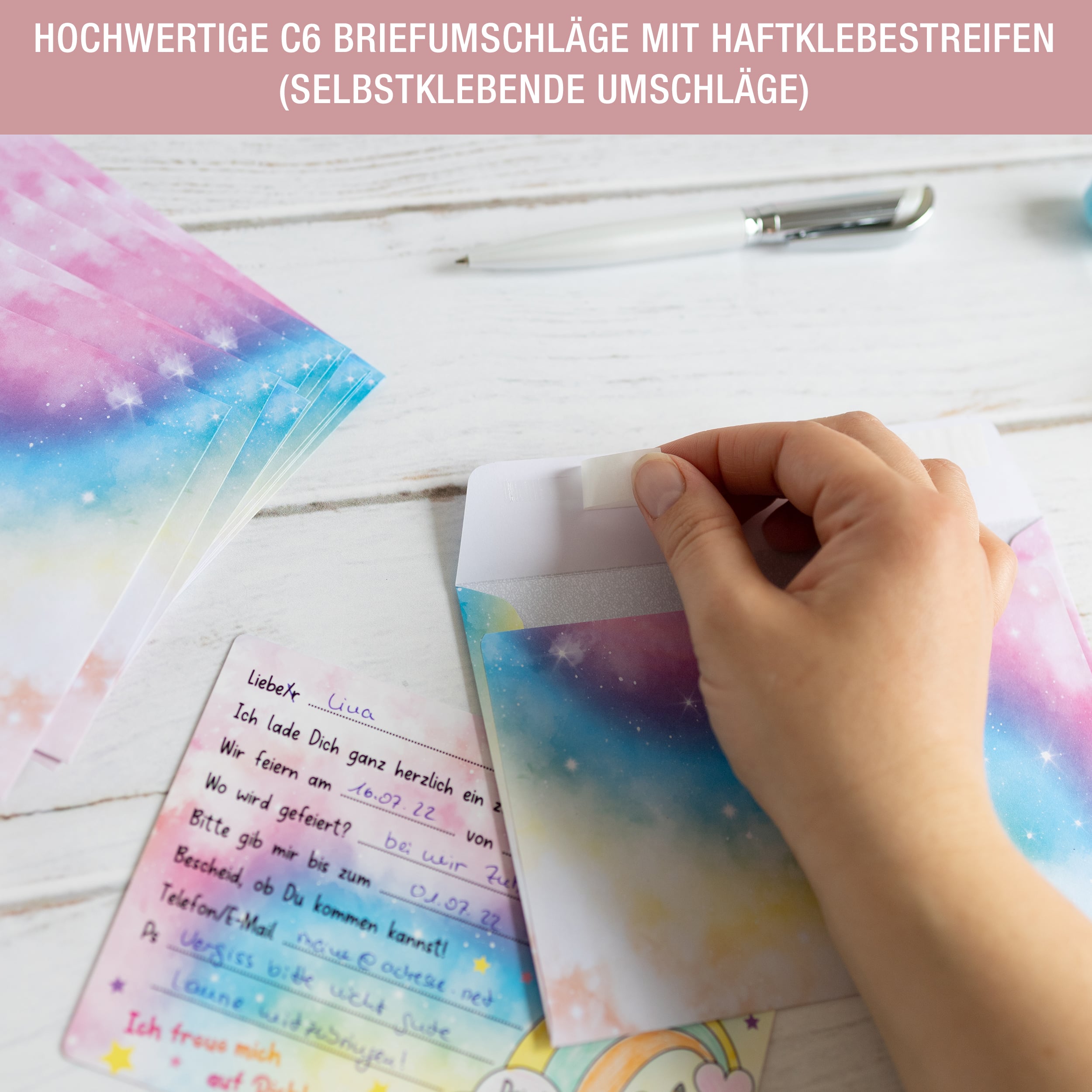 12 Einladungskarten inkl. Umschläge "Einhorn Party" 12 Einladungskarten inkl. Umschläge "Einhorn Party"