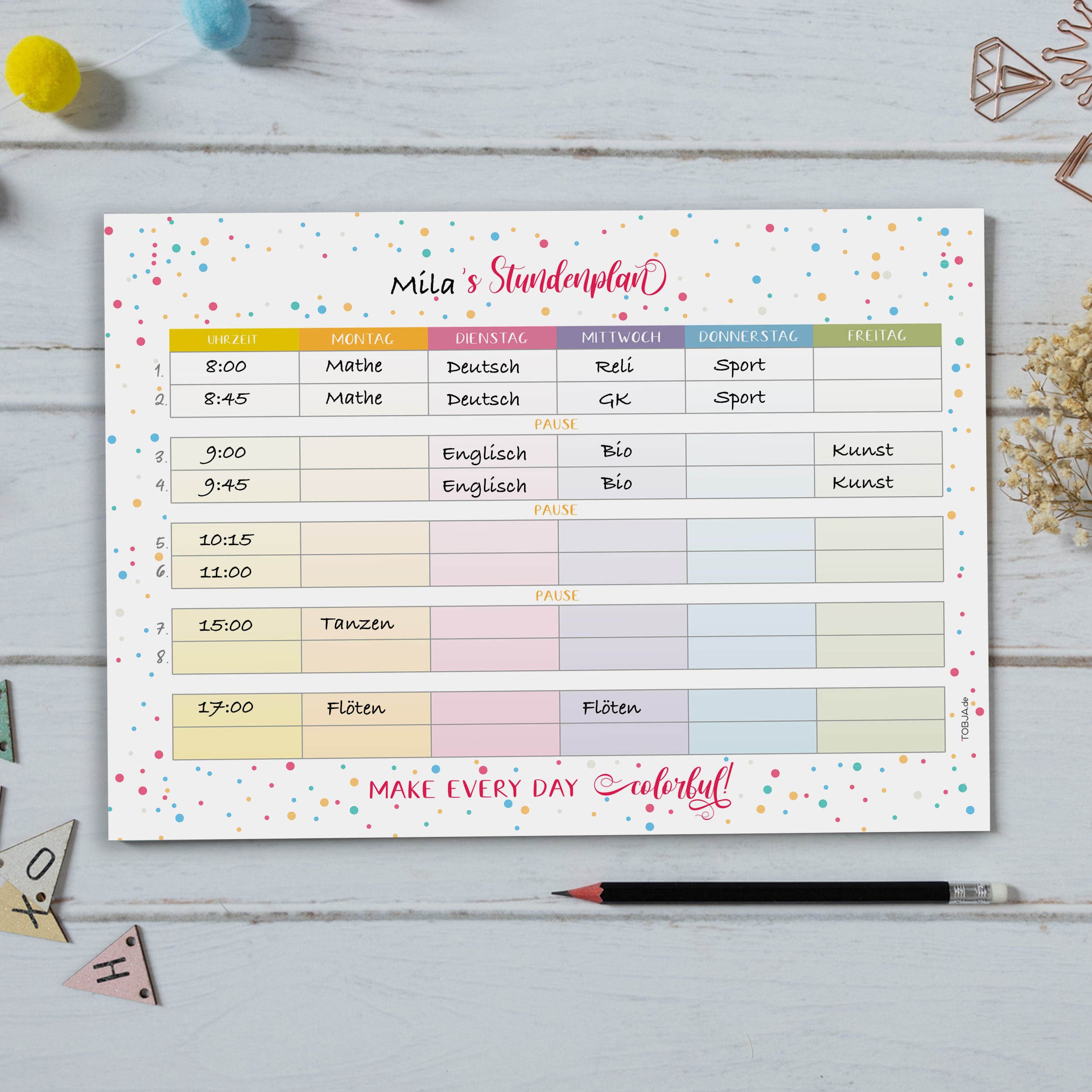 Stundenplan Block "Dots" Bunt