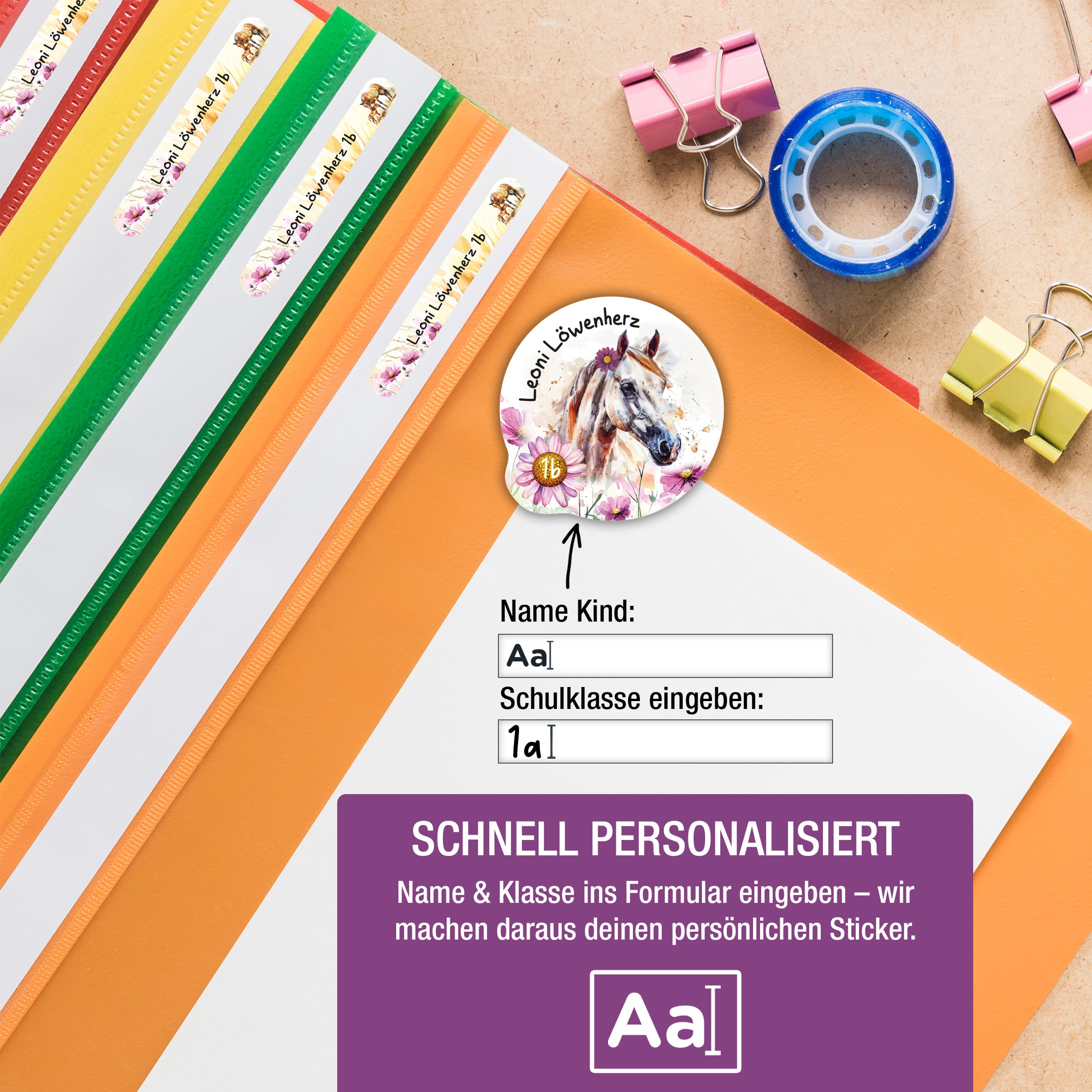 Sticker Set Pferd Grundschule personalisiert Name