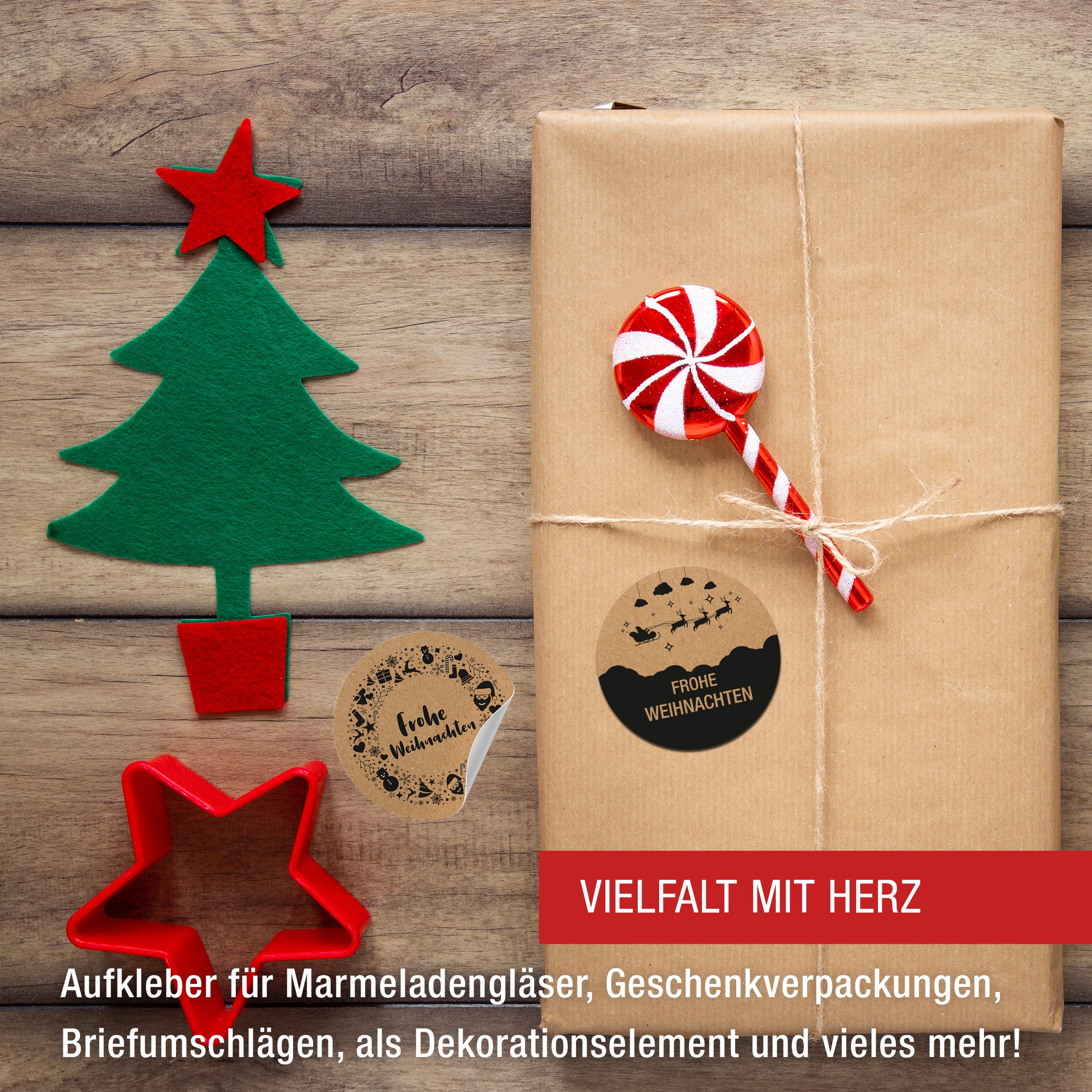 Sticker 4-er Set Bögen "Frohe Weihnachten" Kraftpapier