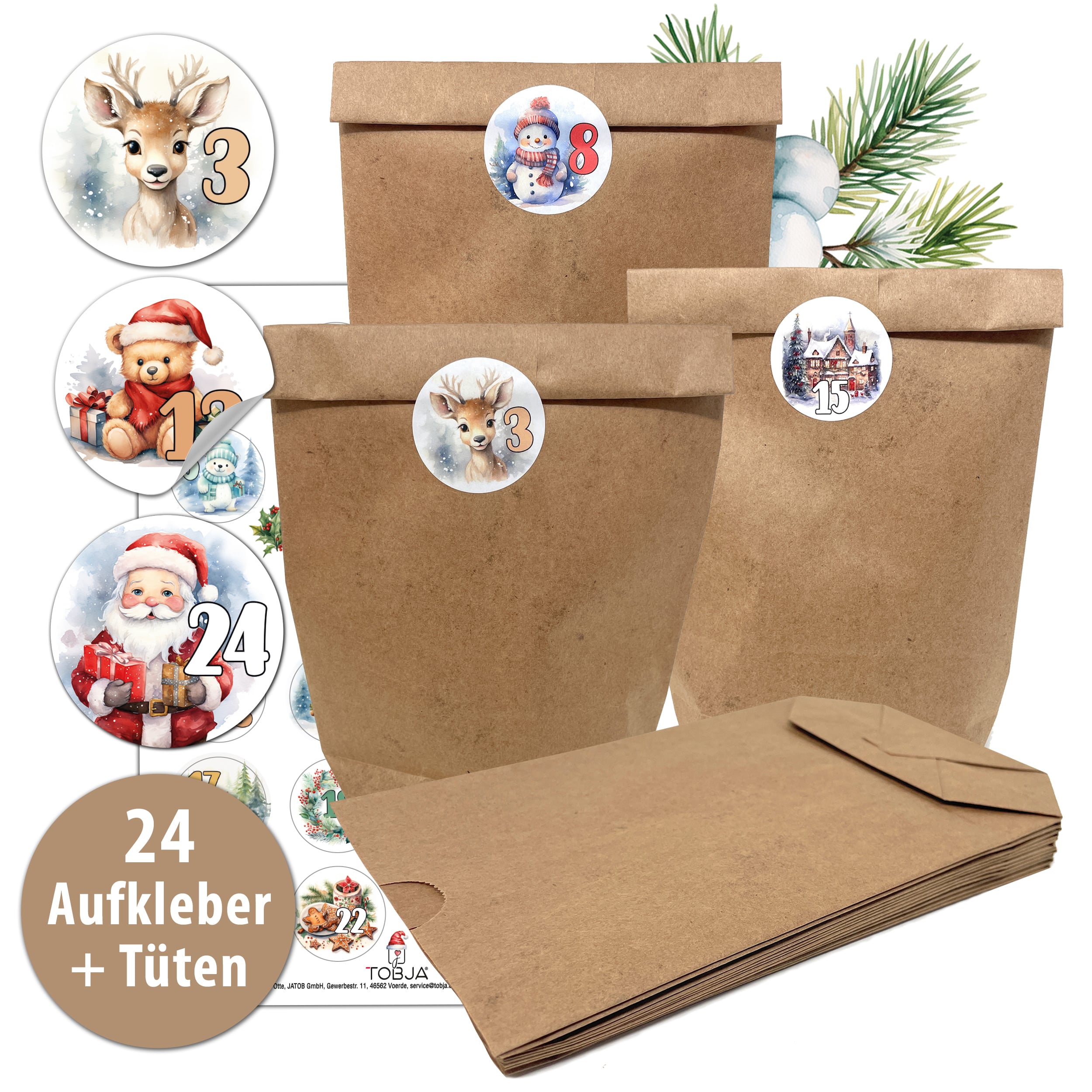 Adventskalender mit 24 Aufkleber bunt