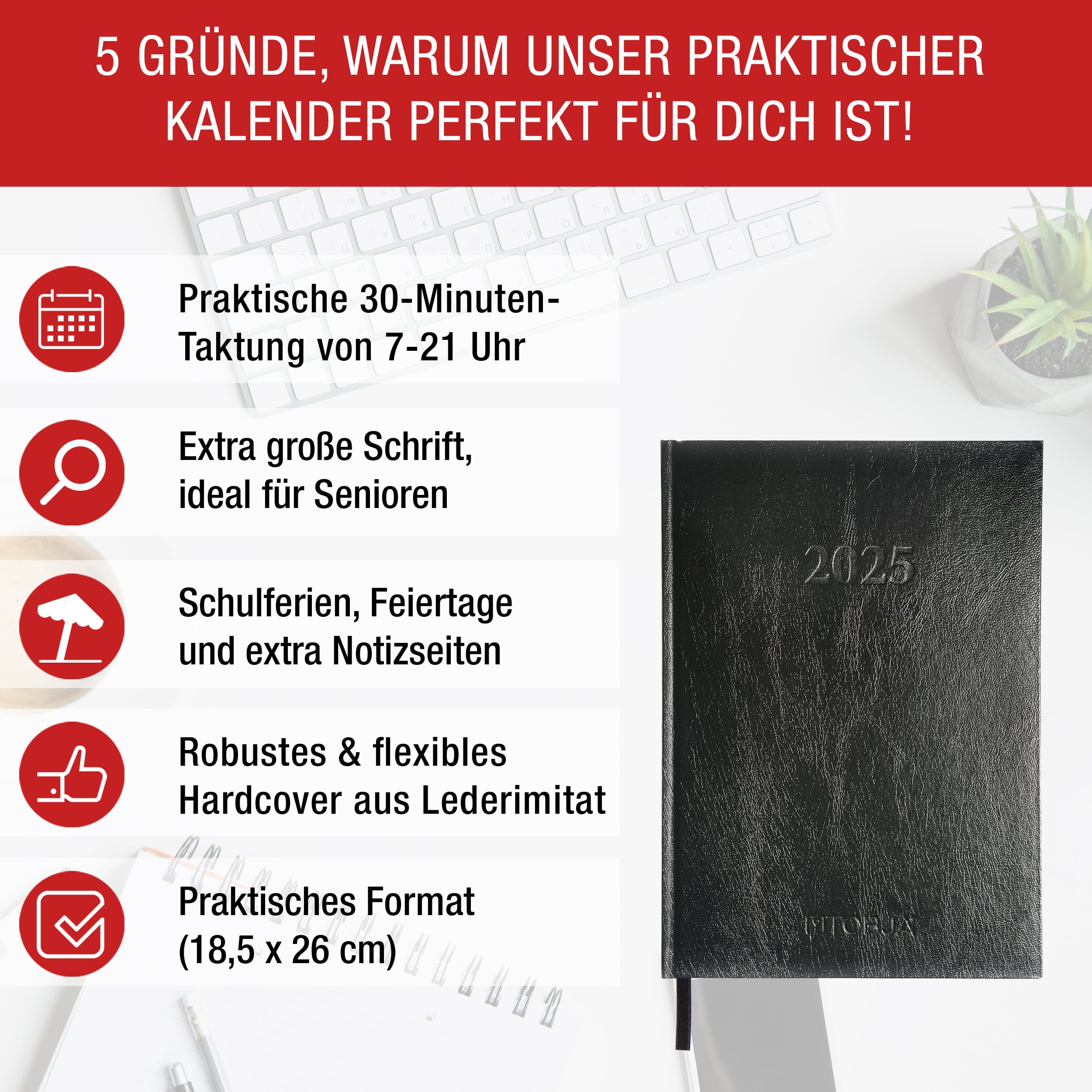 Buchkalender 2025, große Schrift Buchkalender 2025, große Schrift