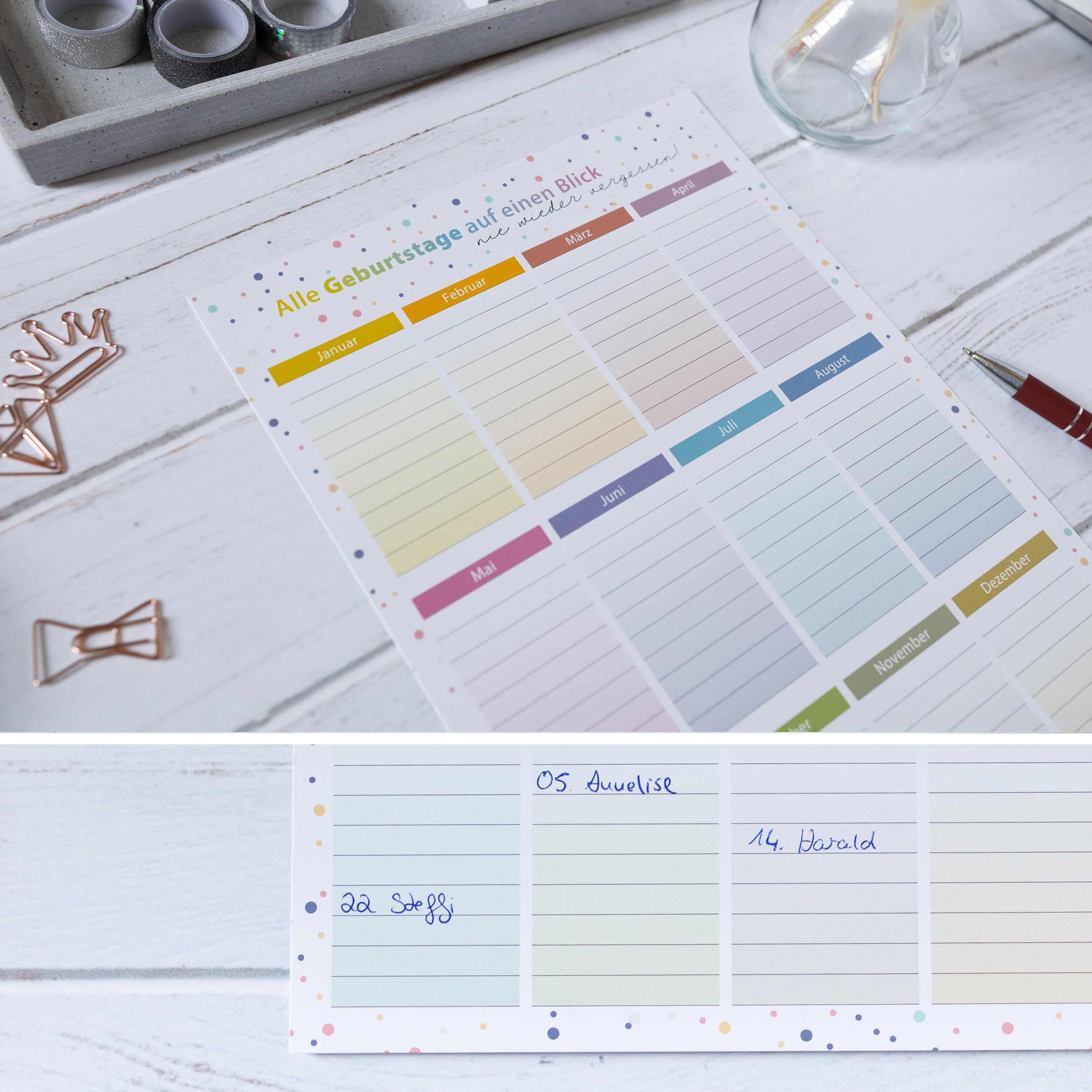 Geburtstagskalender A4 2er Set "Dots"
