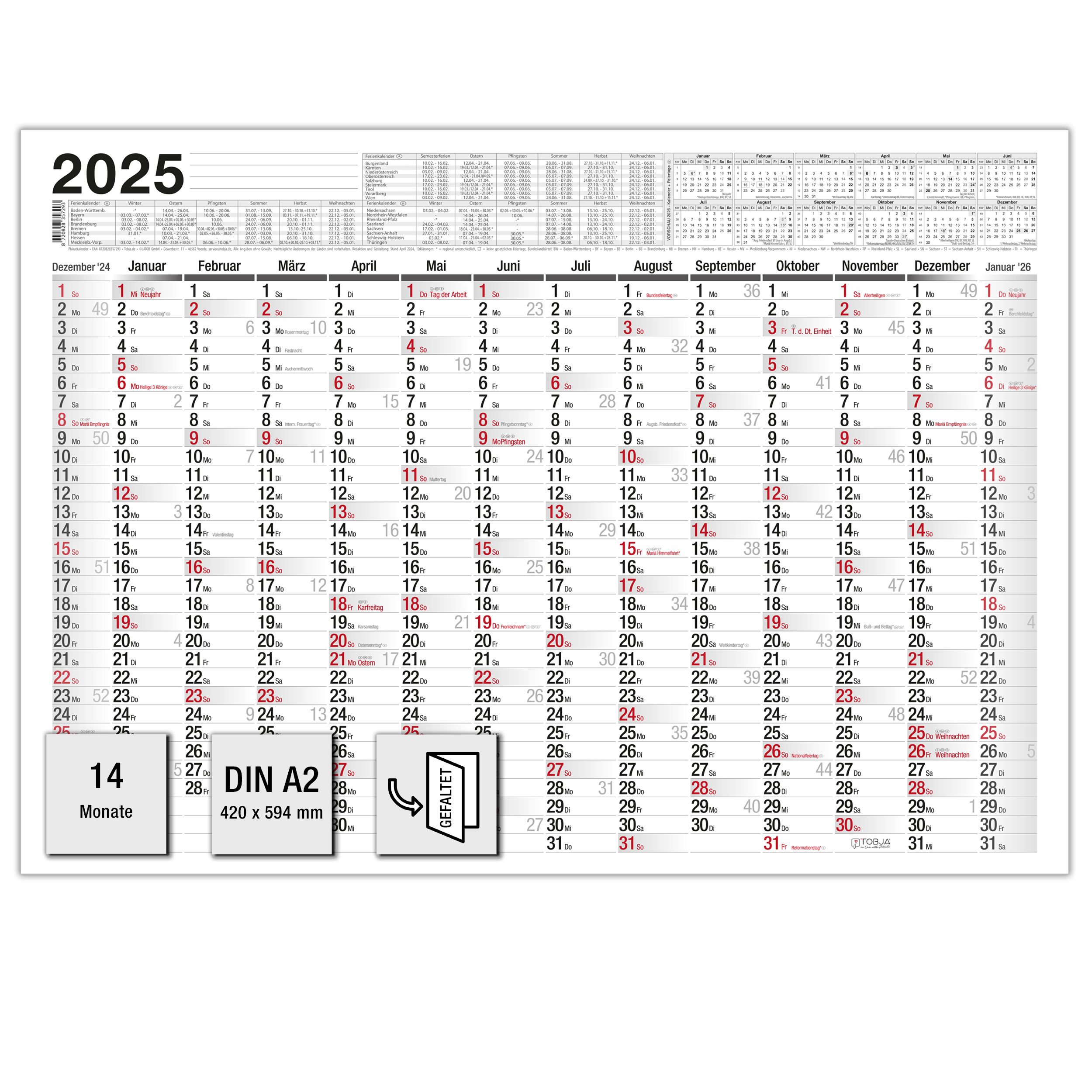 Wandkalender A2 2025