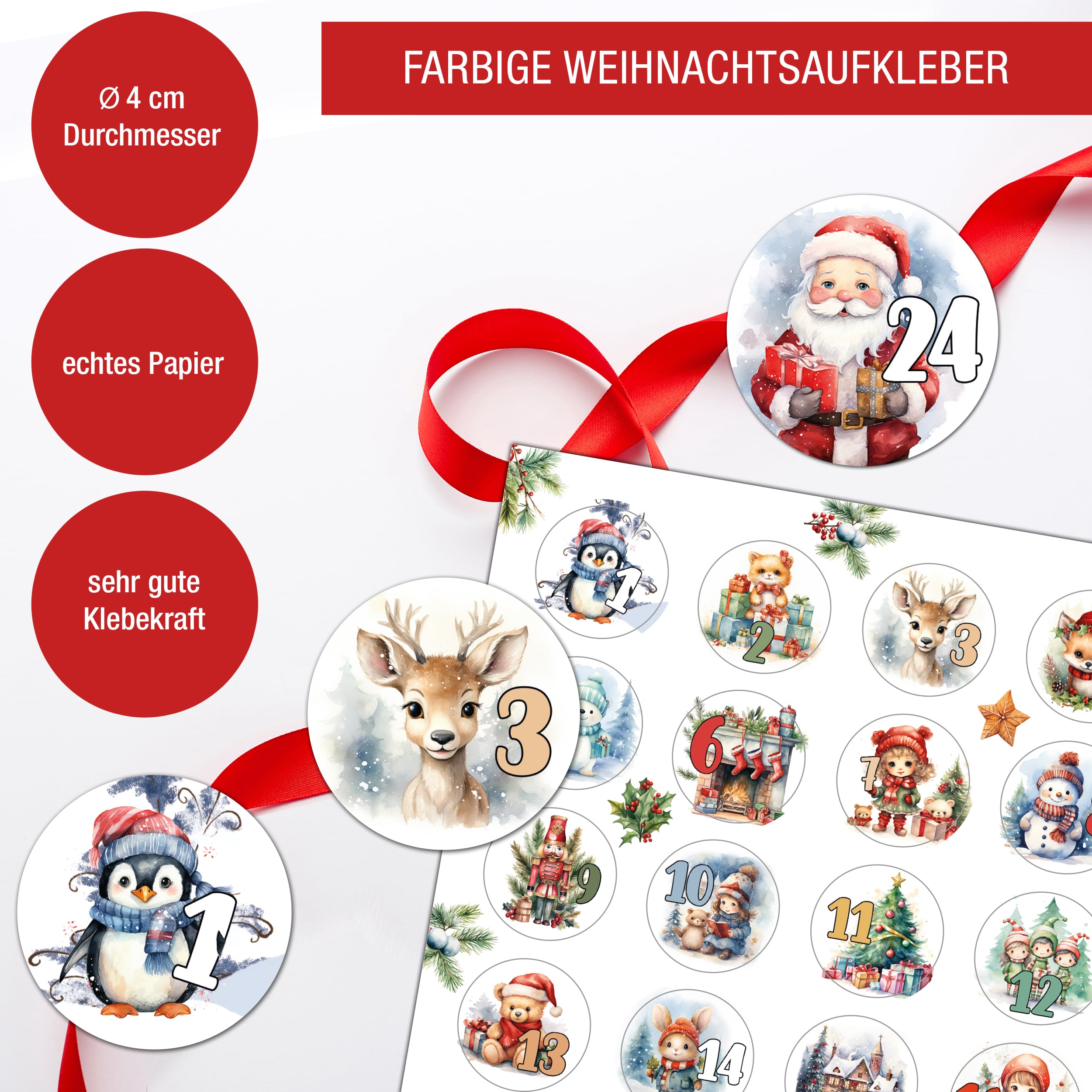 Adventsaufkleber Zahlen 1-24 "bunt"