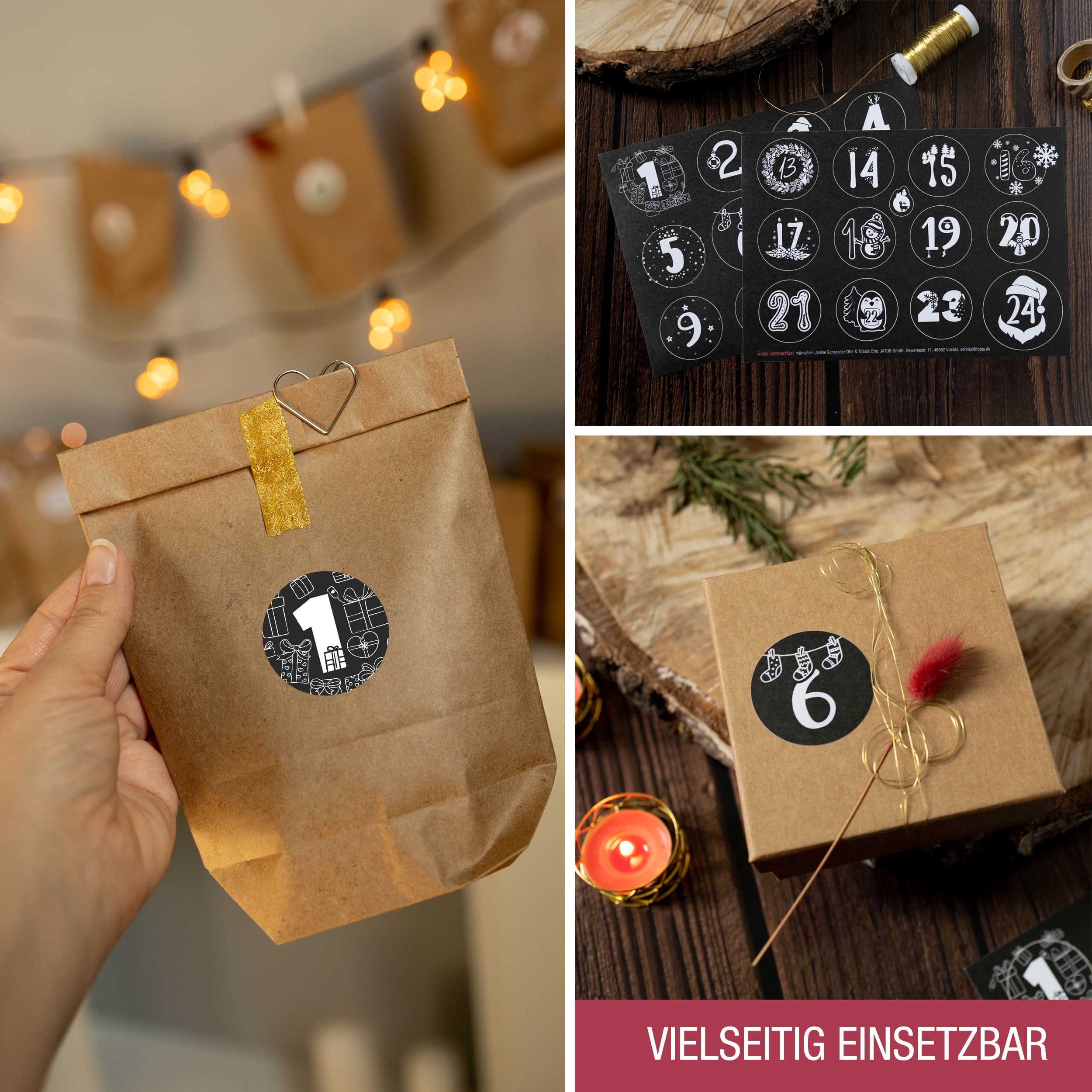 Adventskalender mit 24 Aufkleber schwarz-weiß