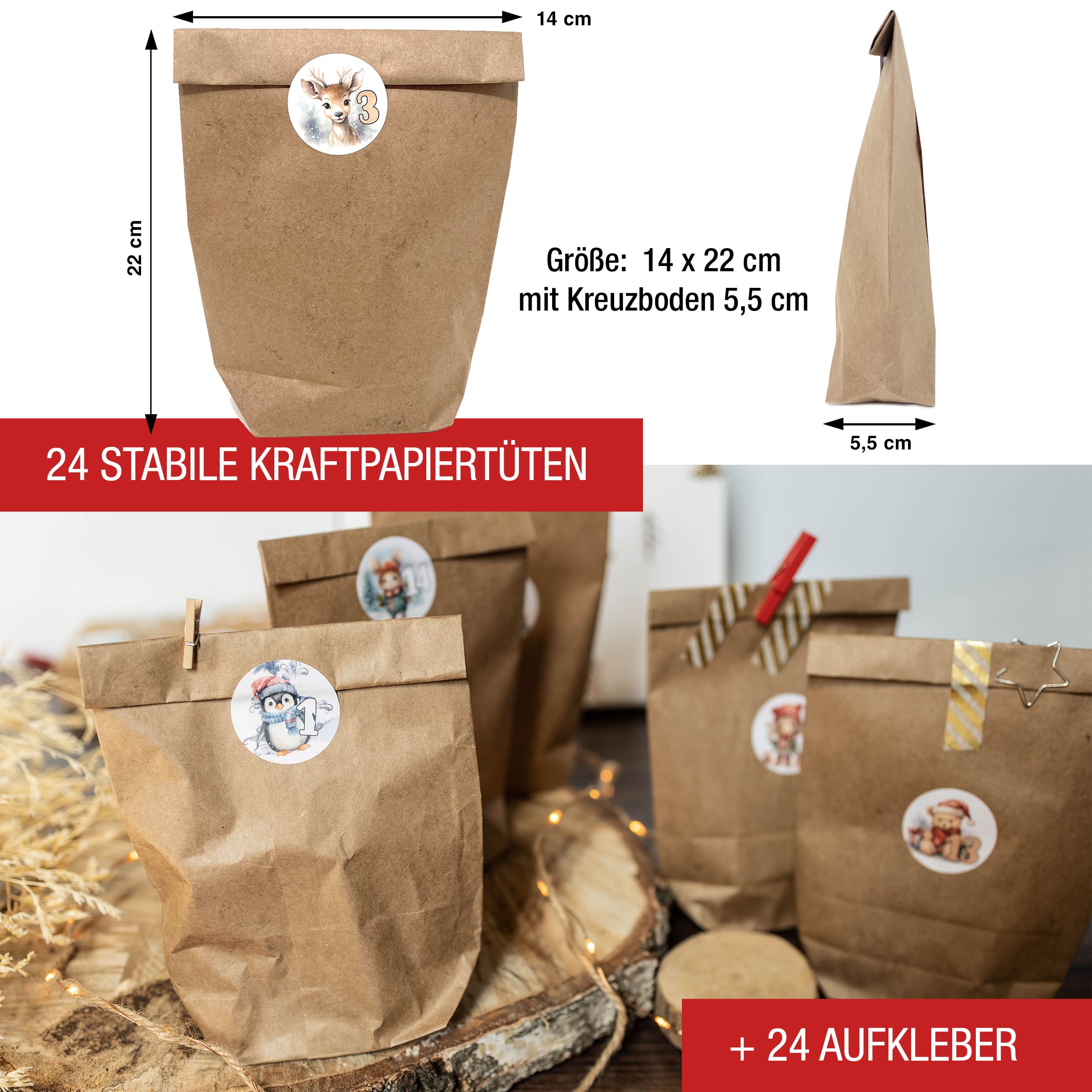 Adventskalender mit 24 Aufkleber bunt