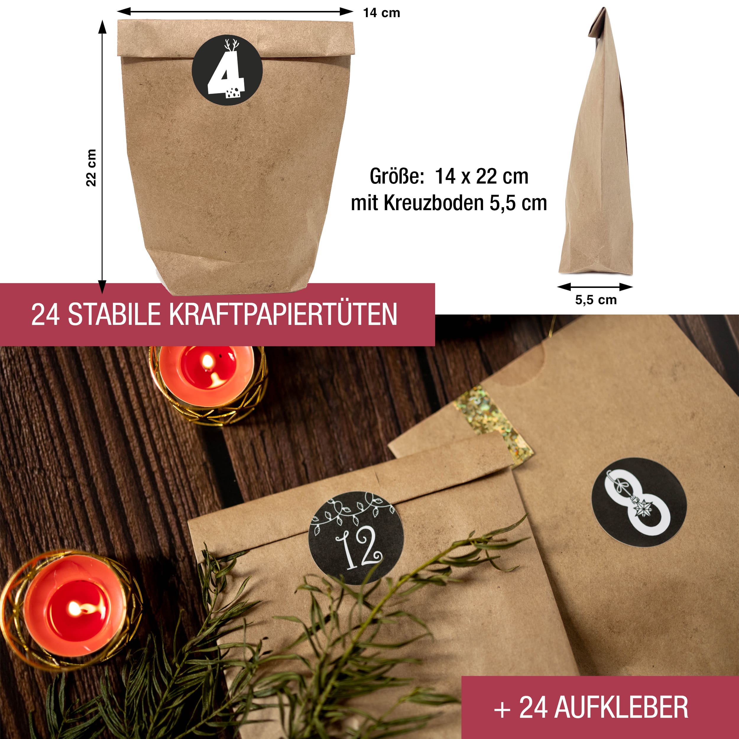 Adventskalender mit 24 Aufkleber schwarz-weiß