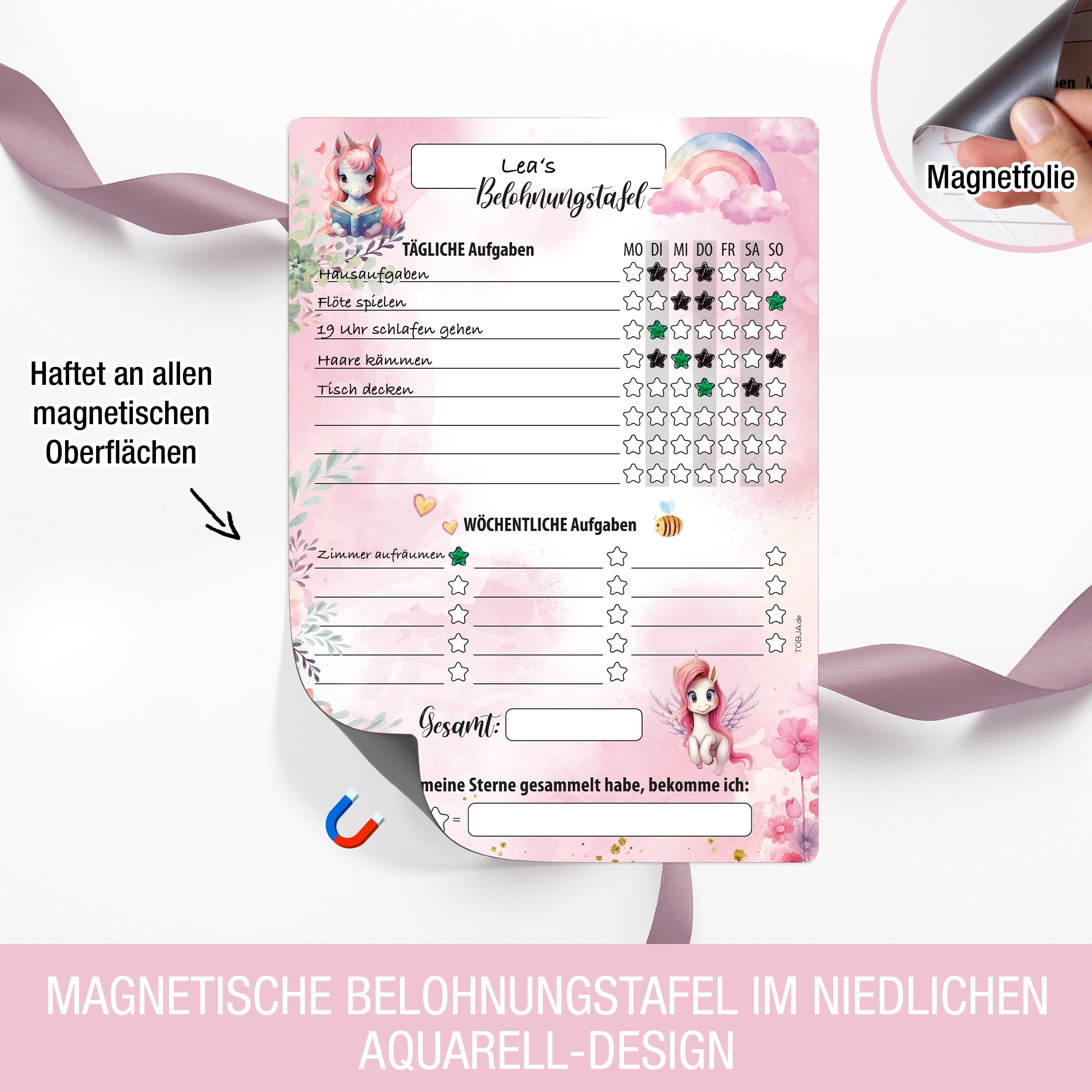 Belohnungstafel A4 magnetisch Einhorn + 4 Markenstifte