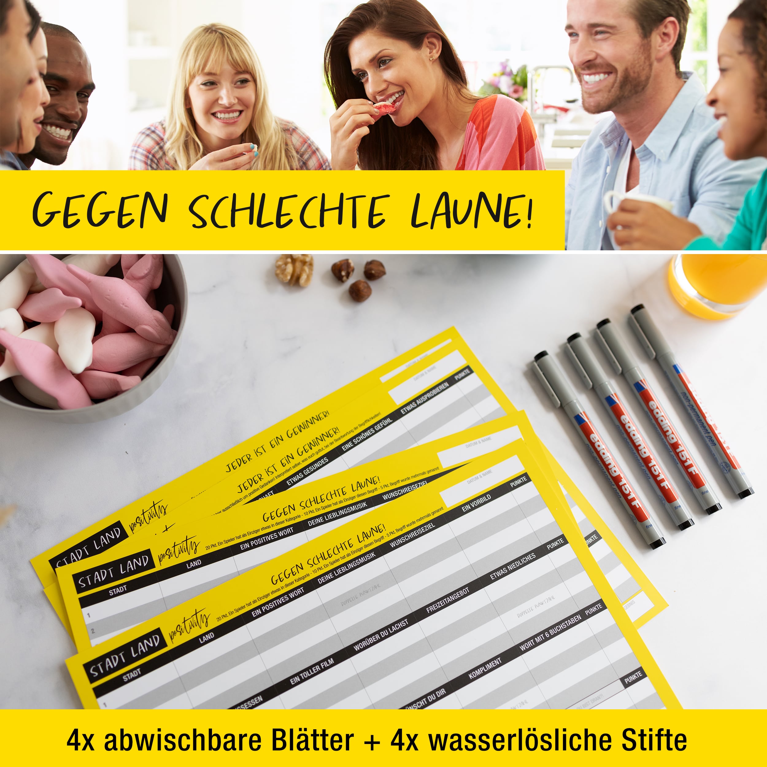 Stadt Land Positivity - wiederverwendbar 4 Spieler