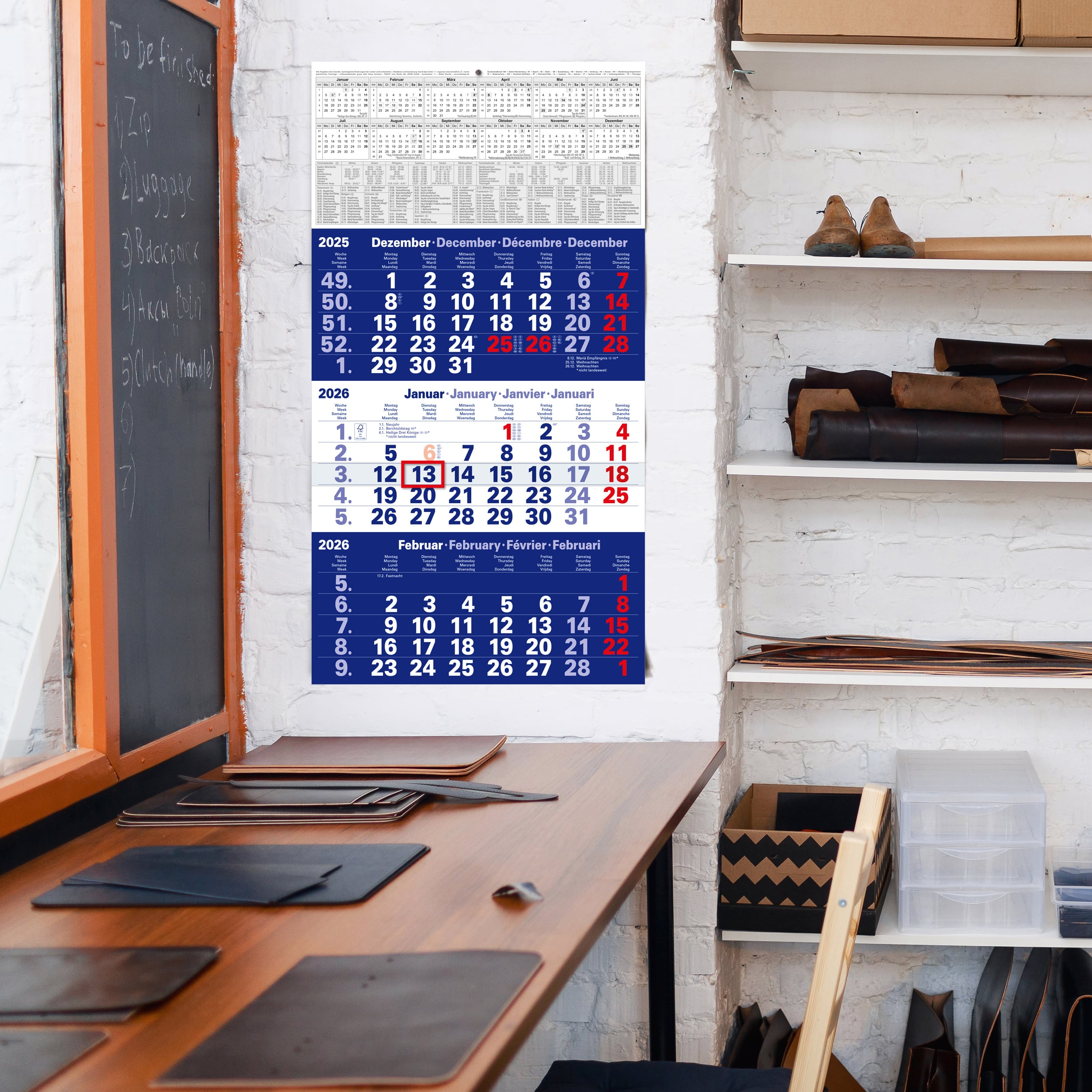 3-Monatskalender 2026 Blau
