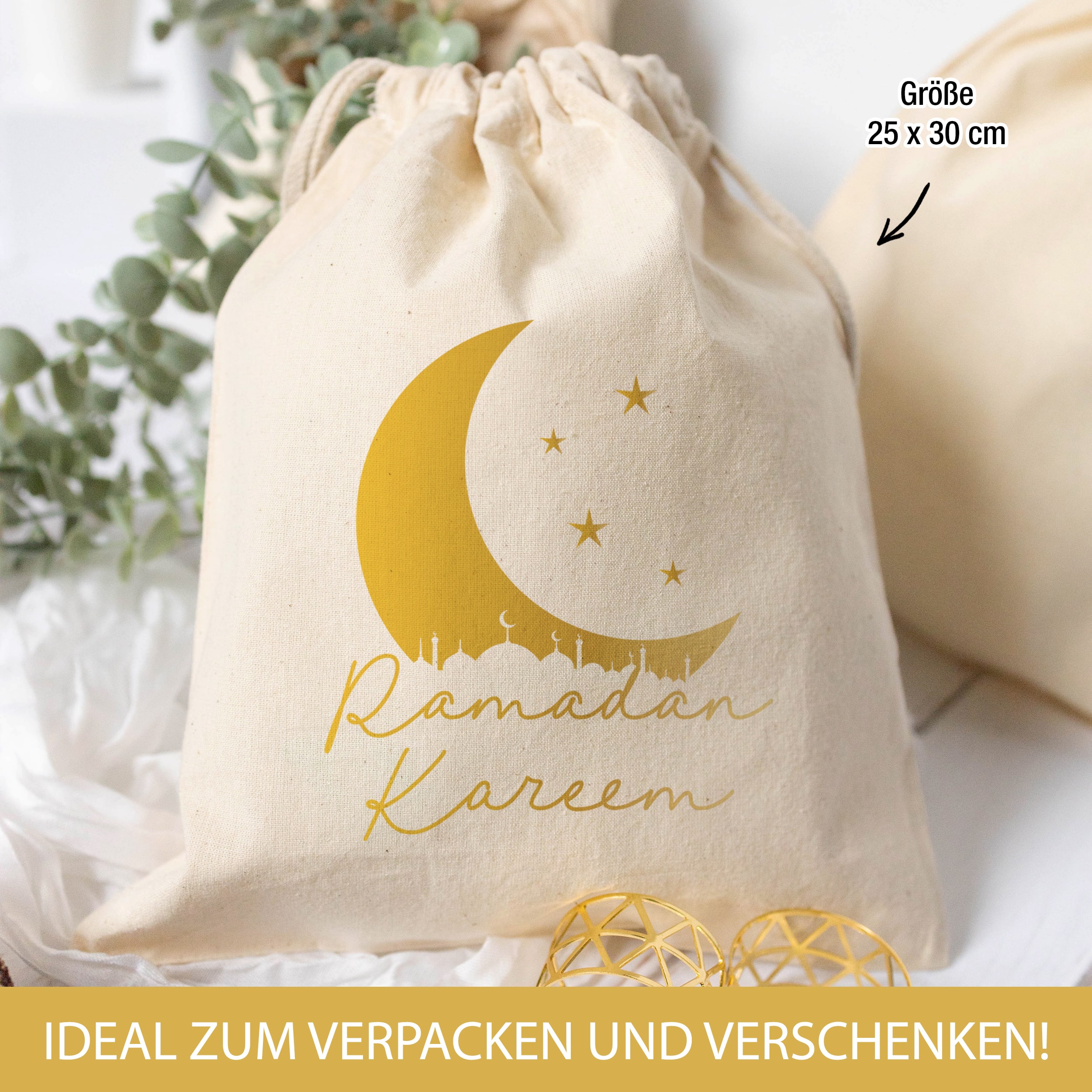 Ramadan Gold Zuziehbeutel 3x Ramadan Gold Zuziehbeutel 3x
