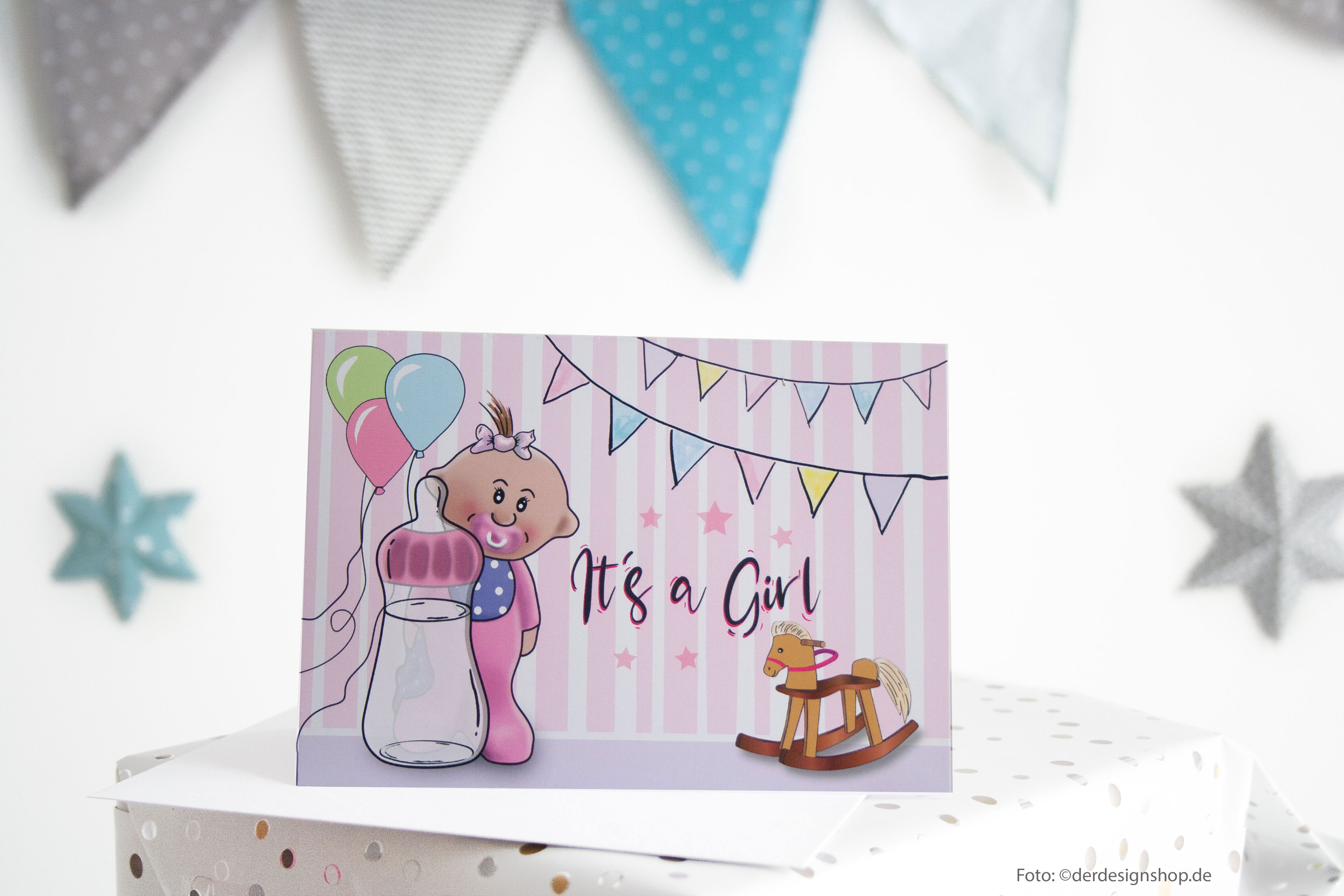 Glückwunschkarte zur Geburt eines Mädchens "Girl" inkl. Umschlag