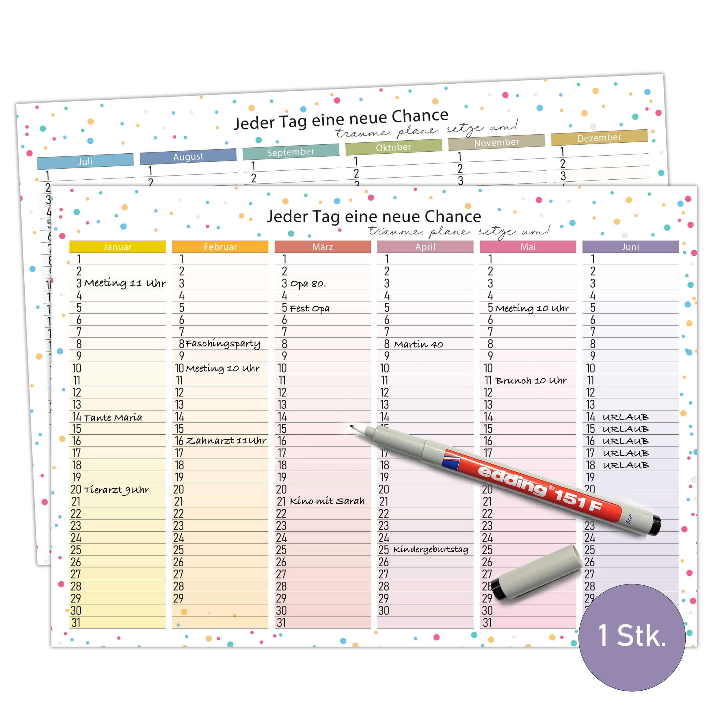 Immerwährend Kalender A4 "bunt" abwischbar Immerwährend Kalender A4 "bunt" abwischbar
