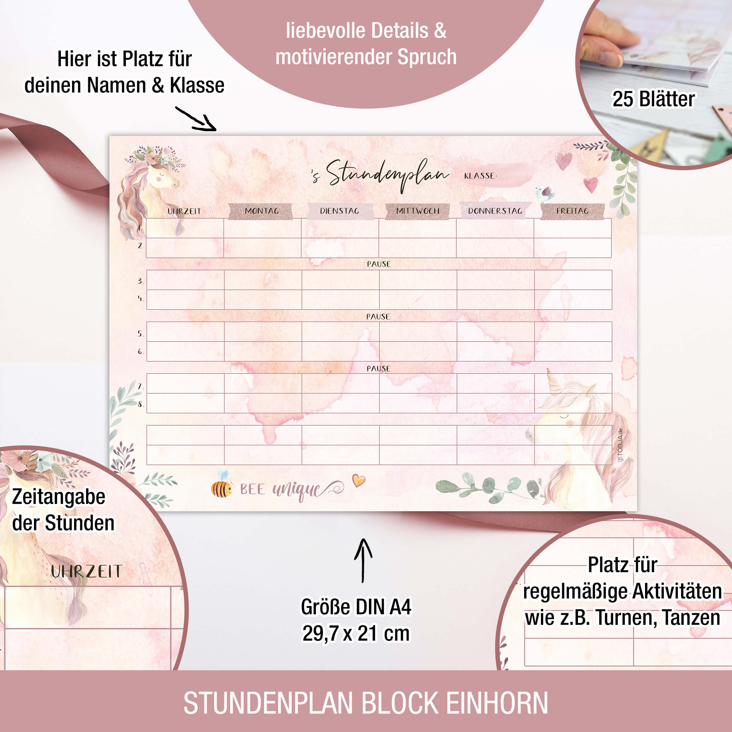 Stundenplan Block "Einhorn" Stundenplan Block "Einhorn"
