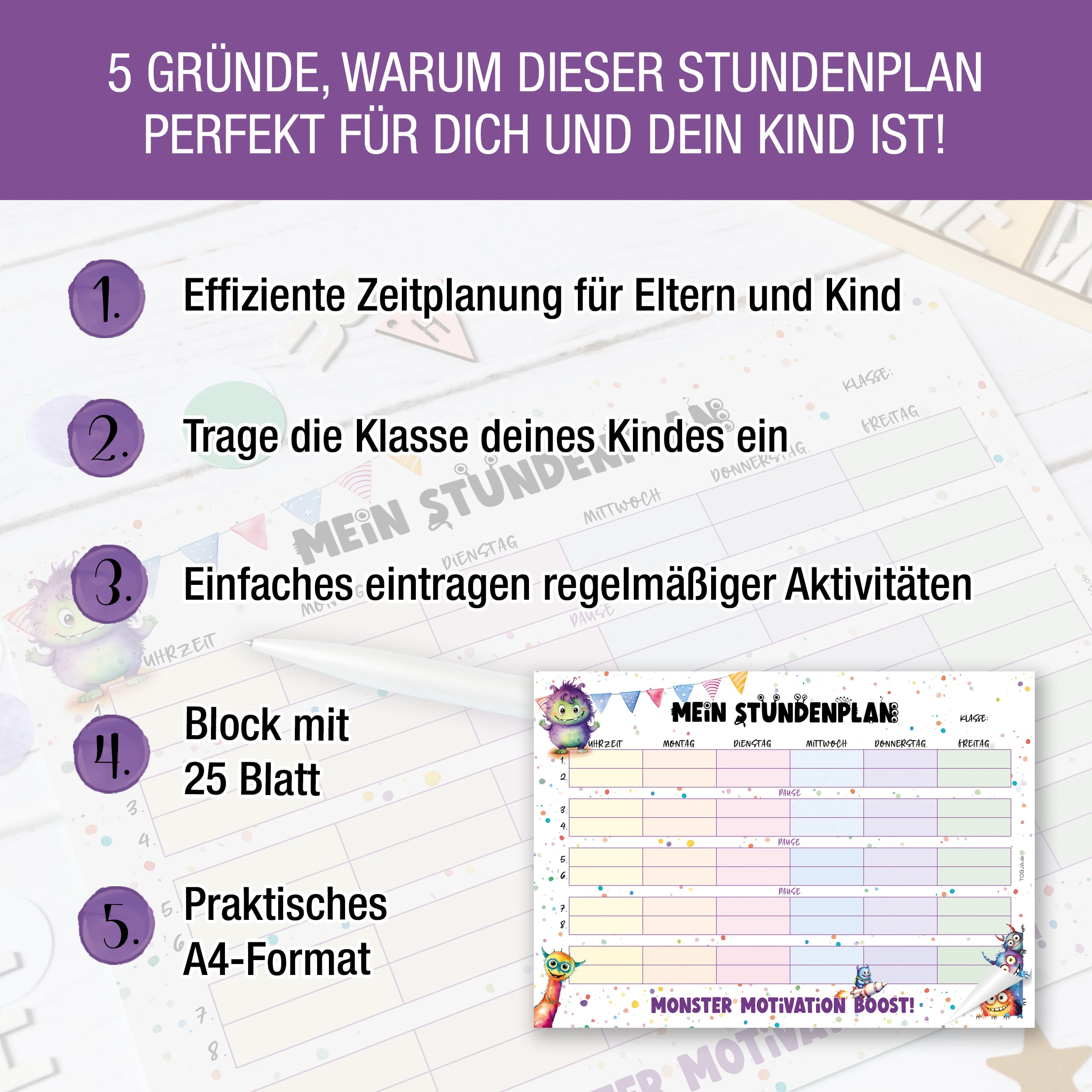 Stundenplan Block "Monster" Stundenplan Block "Monster"