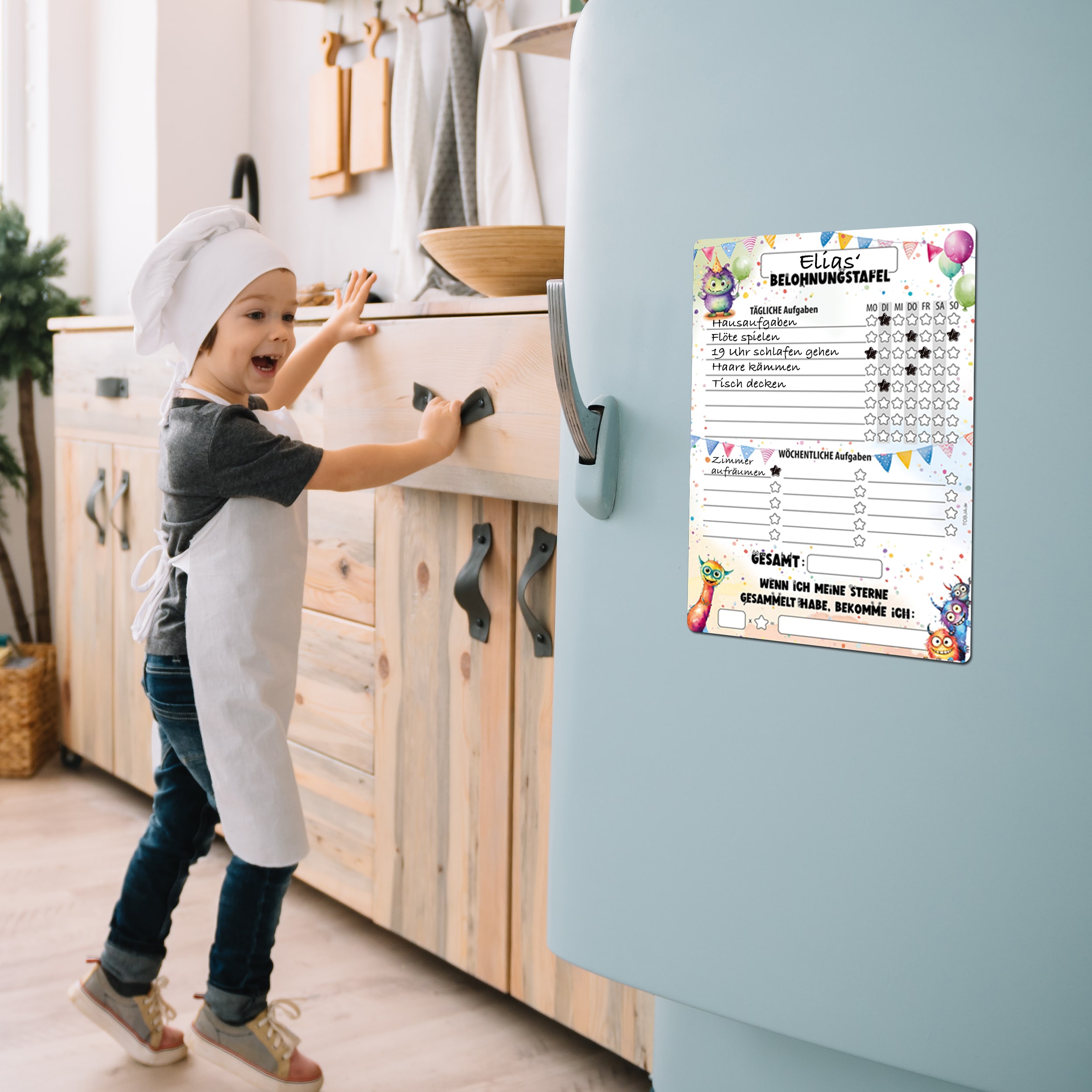 Belohnungstafel A4 magnetisch Monster + 4 Markenstifte