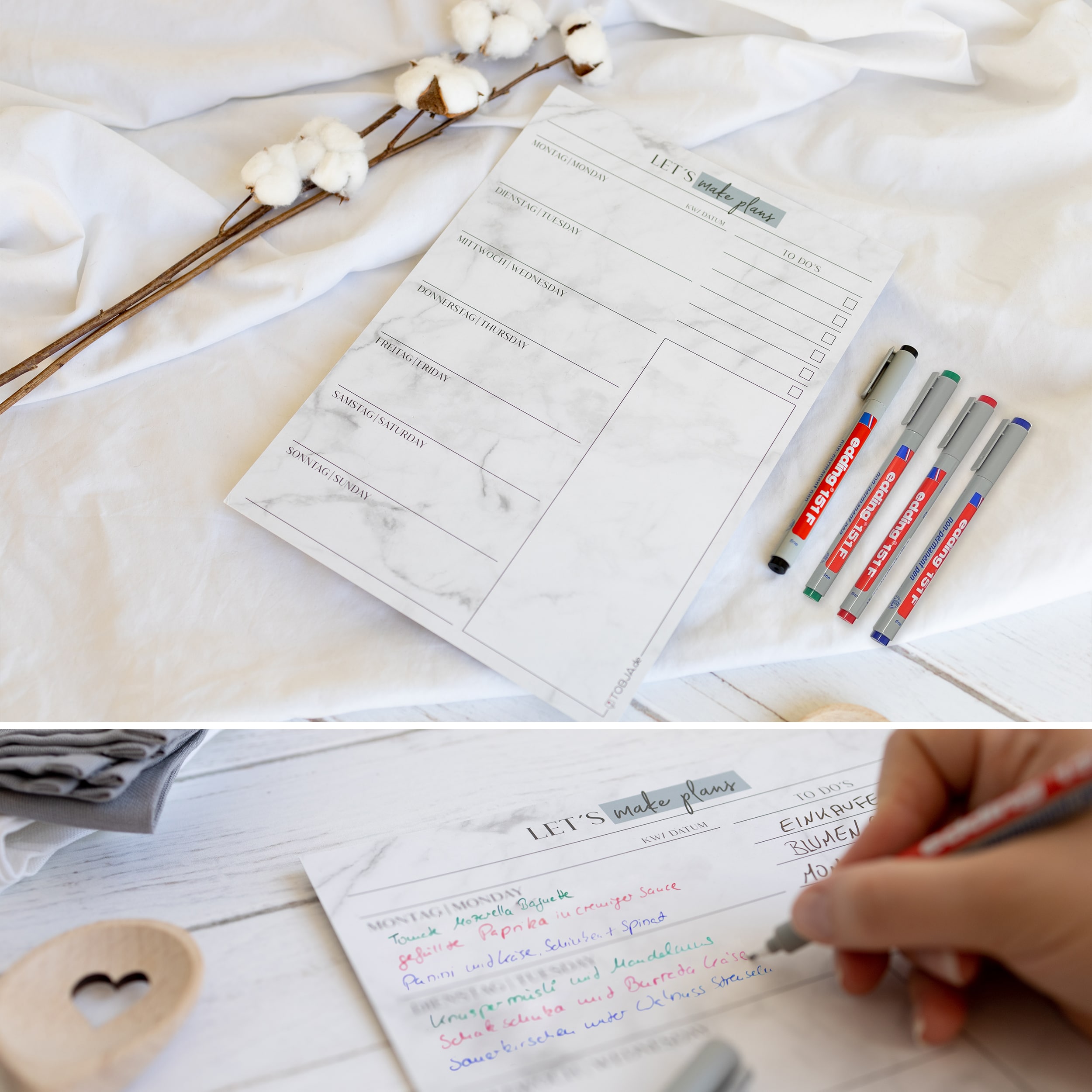 Menüplaner Blatt inkl. 4 edding Stifte