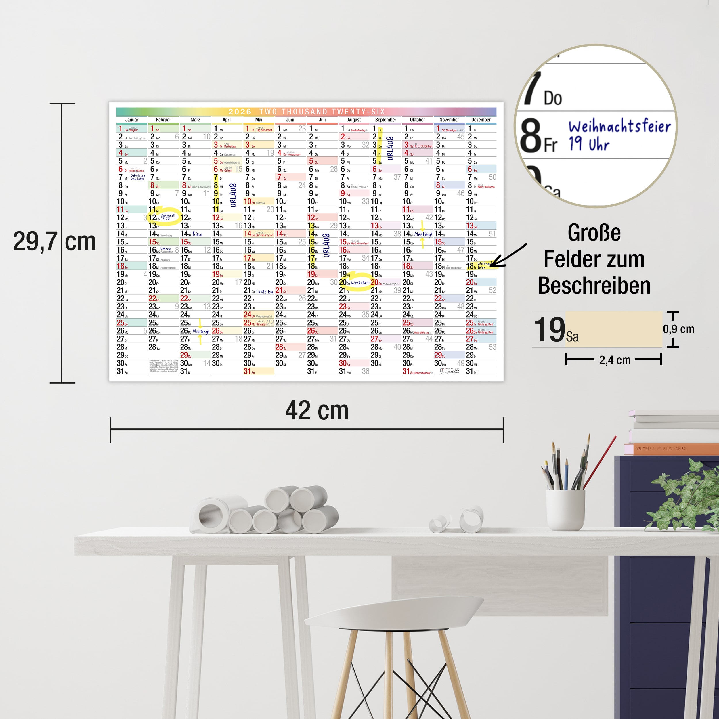 Wandkalender A3 2026 "bunt"