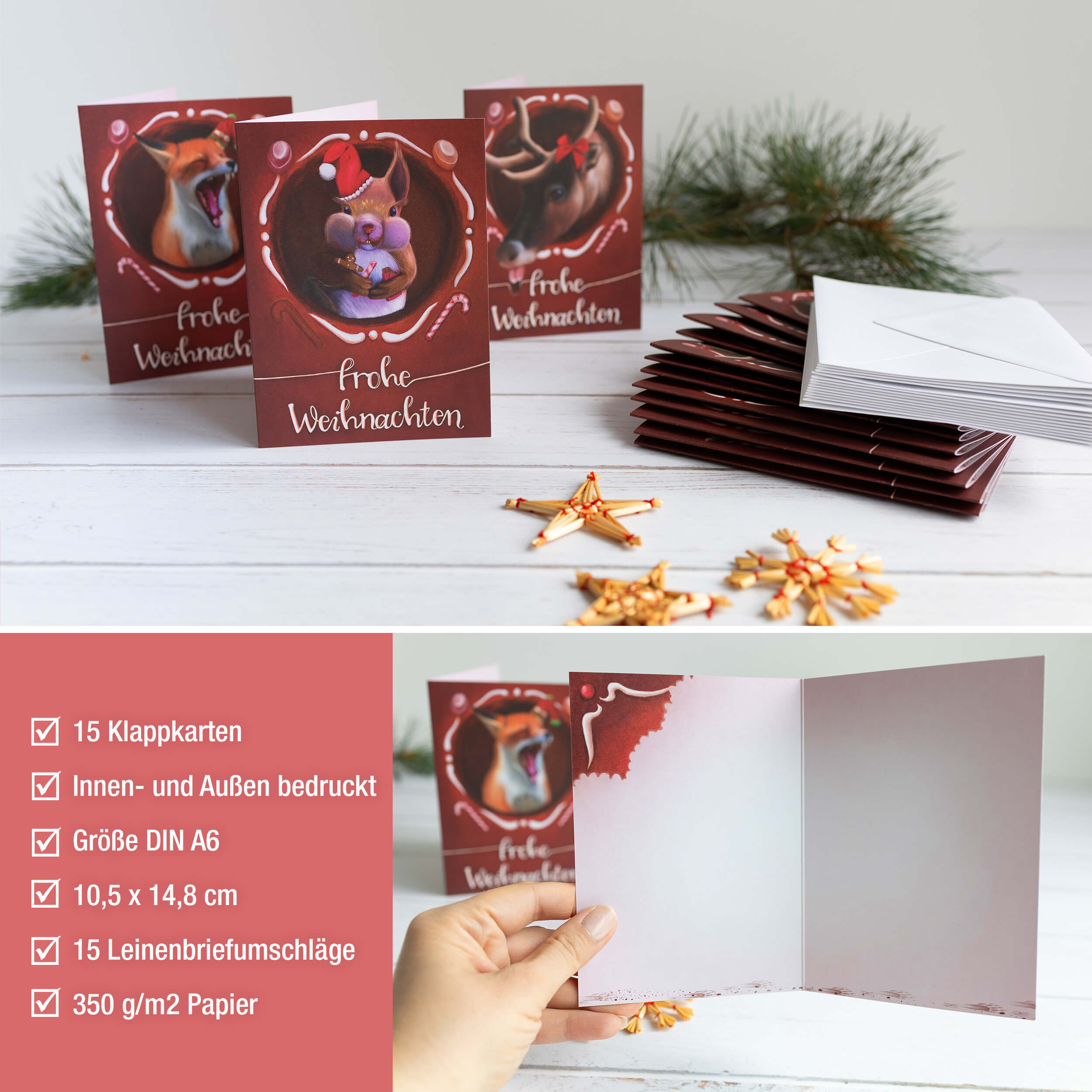 Weihnachtskarten "Tiere im Lebkuchenhaus"