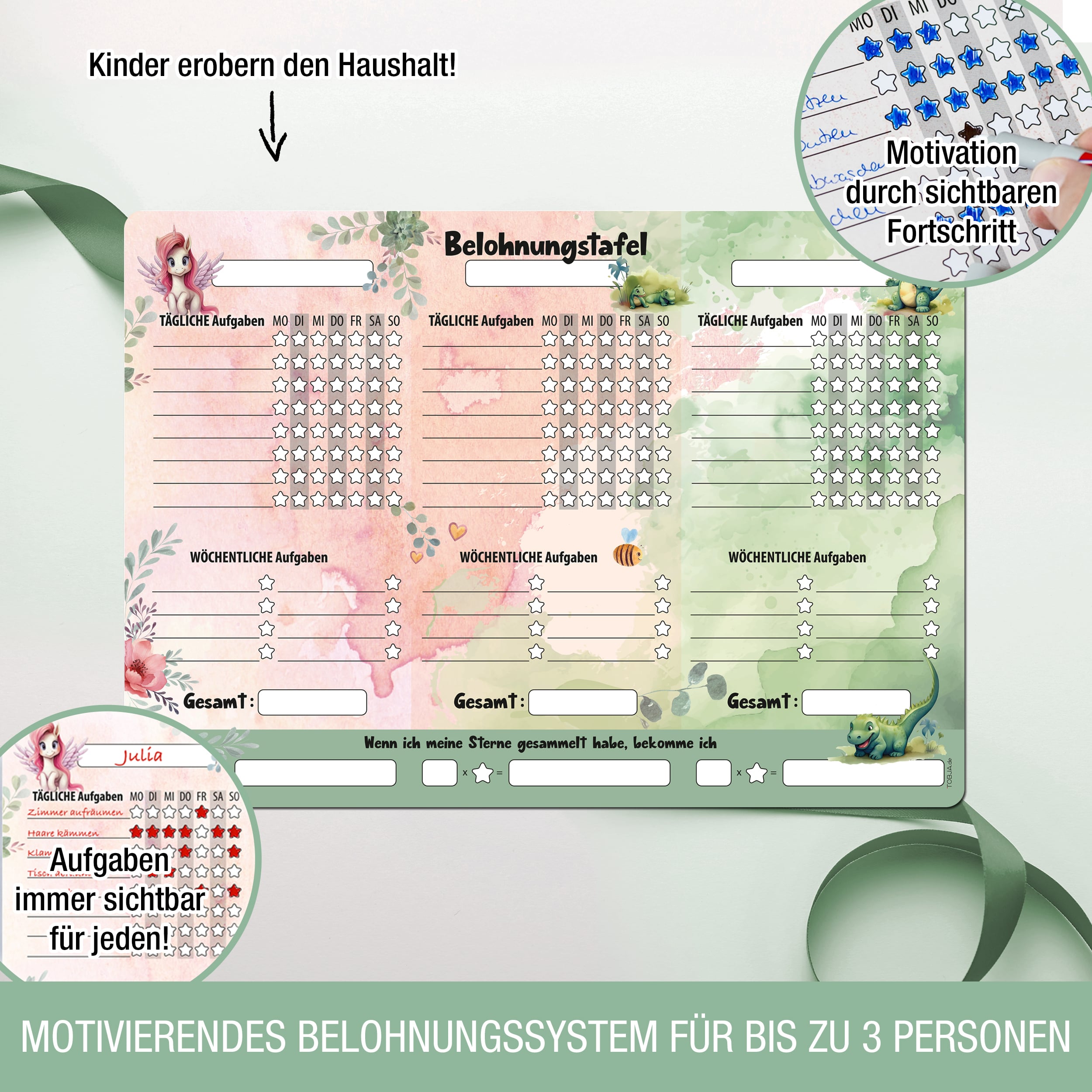 Belohnungstafel Einhorn, Dino magentisch