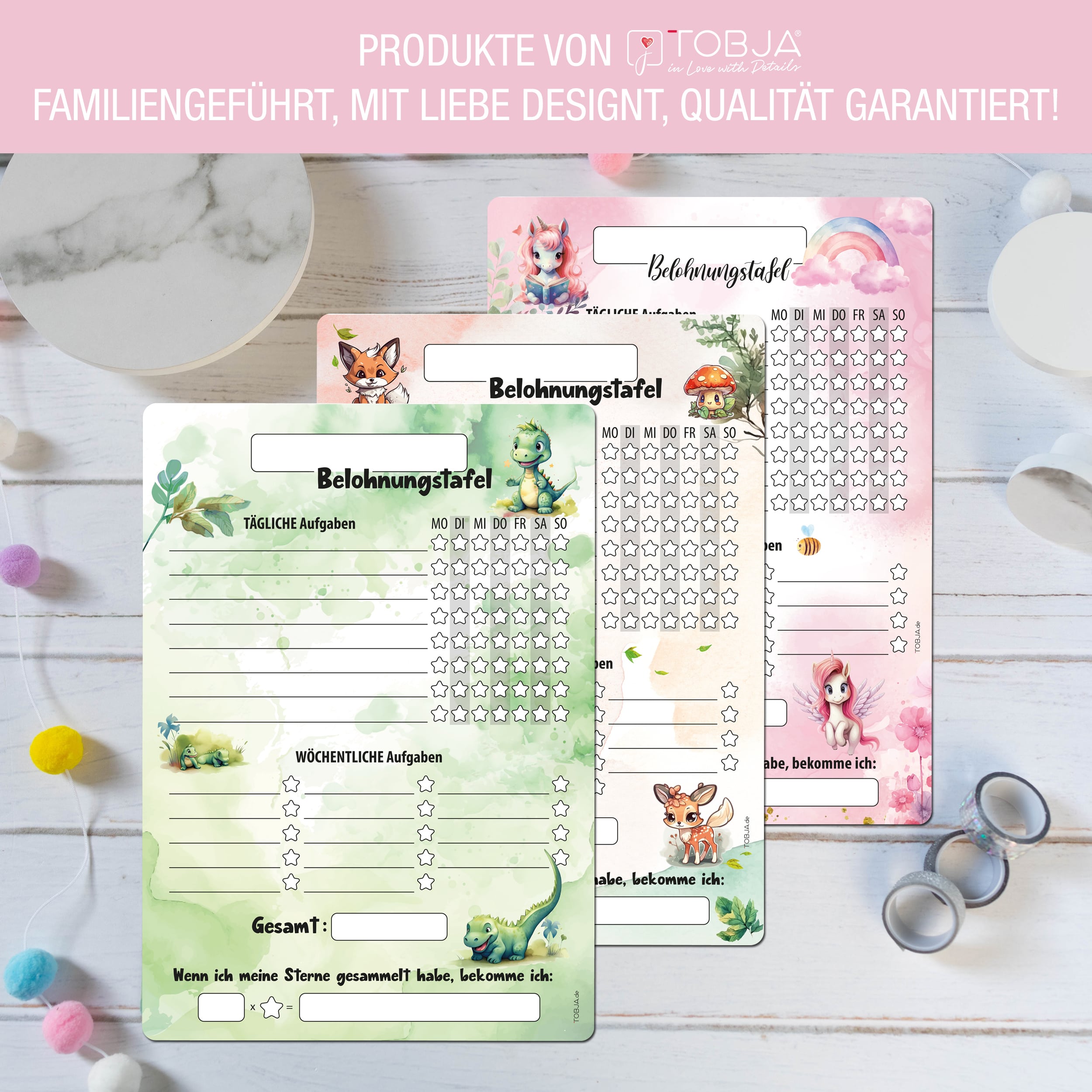 Belohnungstafel A4 magnetisch Einhorn + 4 Markenstifte